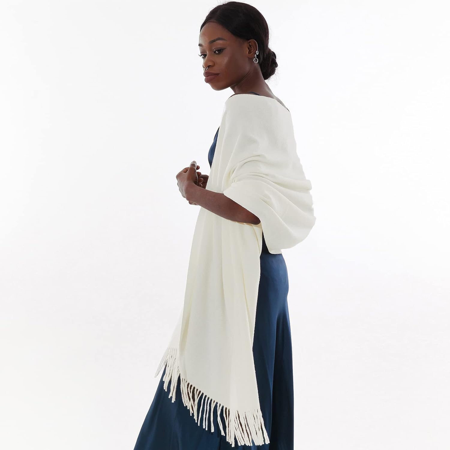 Thumbnail 3 de Sciarpa Pashmina donna in cashmere 200 × 70 cm con frange