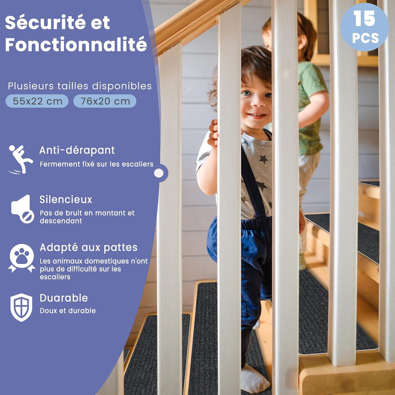 Detalle de Homwiz DDLTD08 trapmatten, 15 stuks, 55 x 22 cm, antislip voor binnen