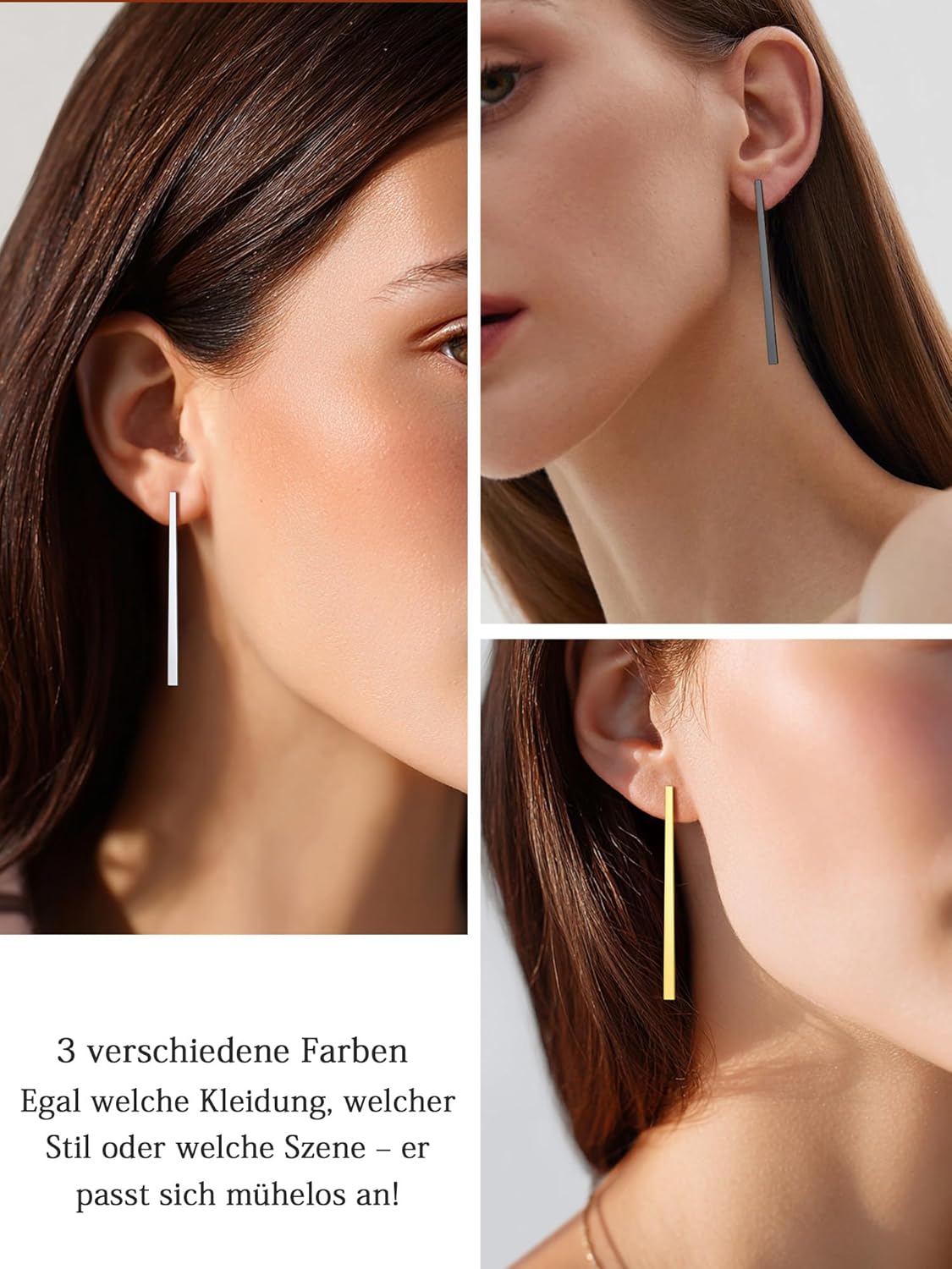 Thumbnail 5 de FindChic Edelstahl Stab Ohrringe Damen Lang – Minimalistische Statement Ohrringe in Gold, Silber Schwarz