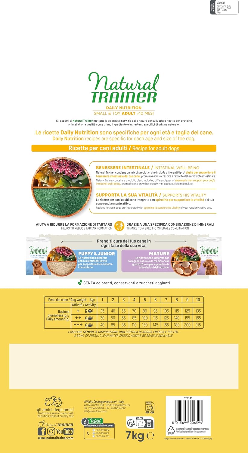 Detalle de Trainer Natural Cibo per Cani Small & Toy Manzo e Riso 7kg – Benessere e Digestione per piccoli padroni