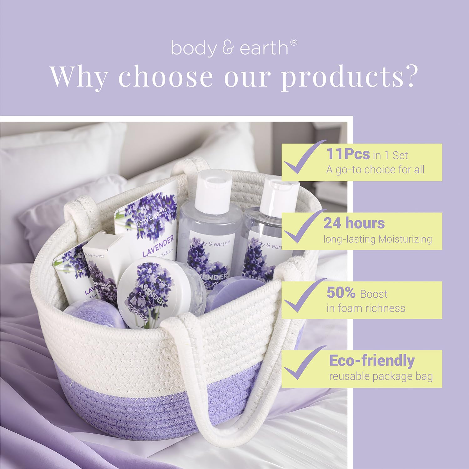 Detalle 2 de BODY & EARTH Spa Gift Basket 11pcs Lavender