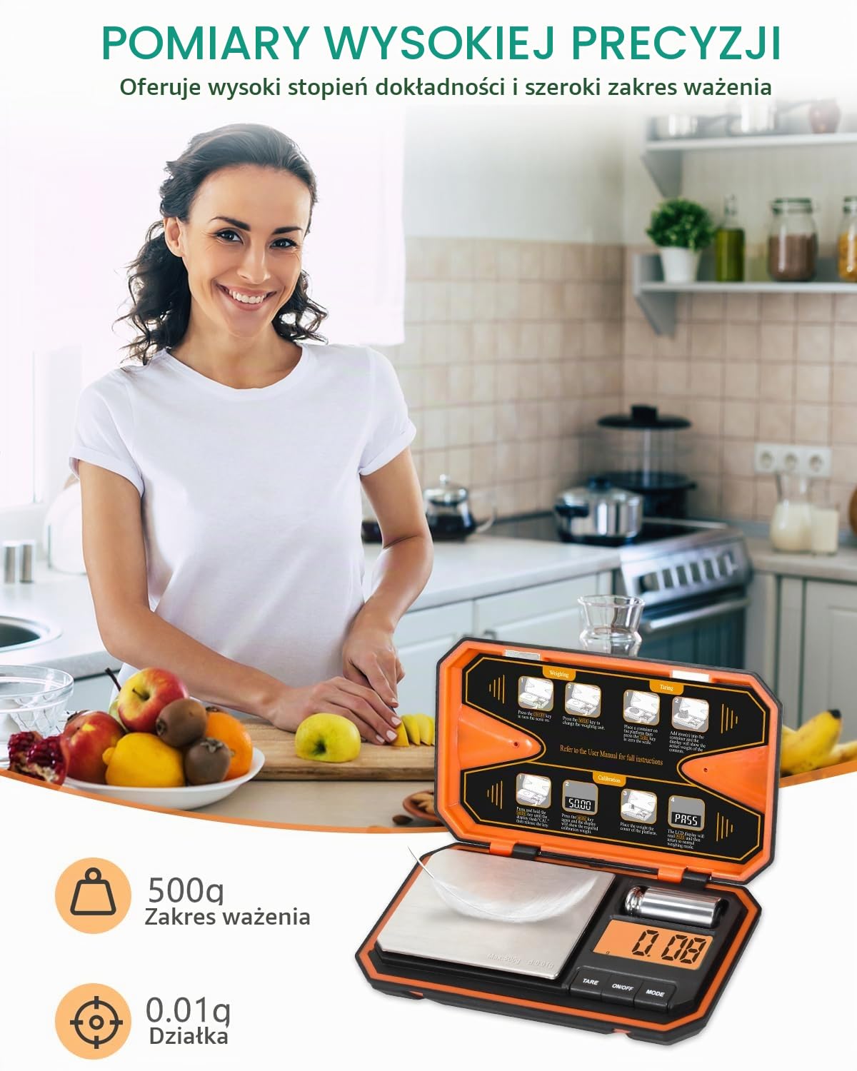 Detalle de ORIA KA146O – cyfrowa waga precyzyjna 500 g/0,01 g z podświetlanym LCD
