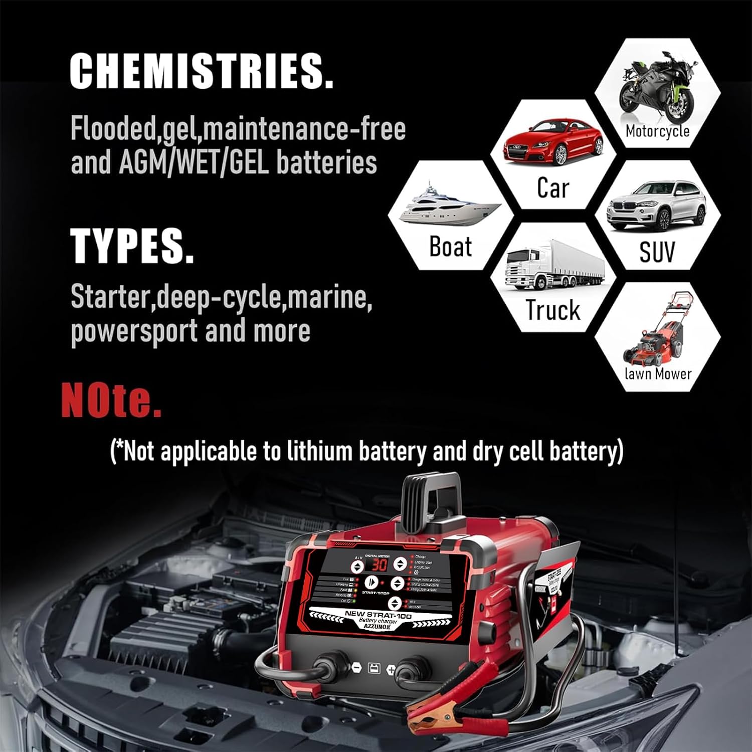 Thumbnail 6 de AZZUNOX 12V/24V Car Battery Charger & Engine Starter with 130 Cranking Amps