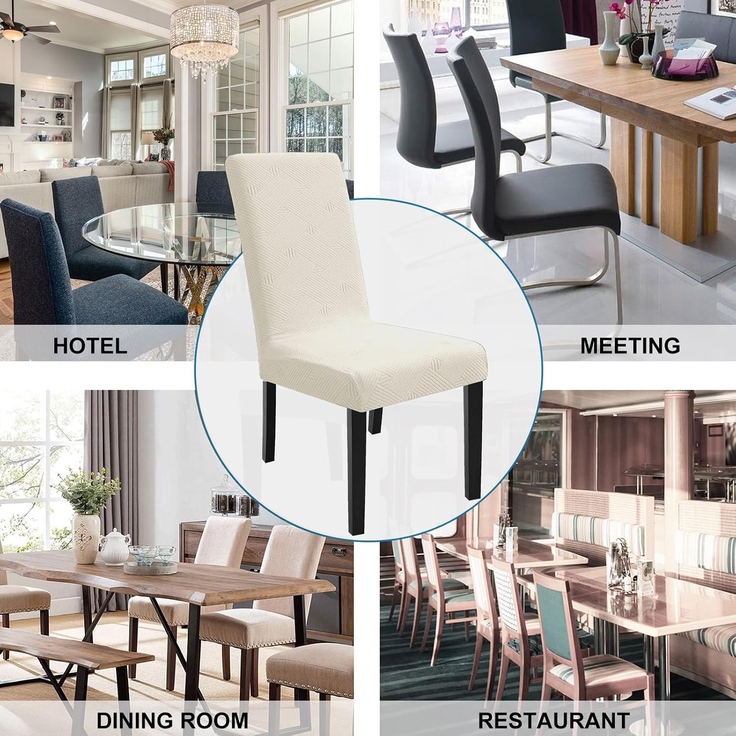 Detalle de Ystyle Housse de chaise 6 pièces extensible (crème) pour salle à manger