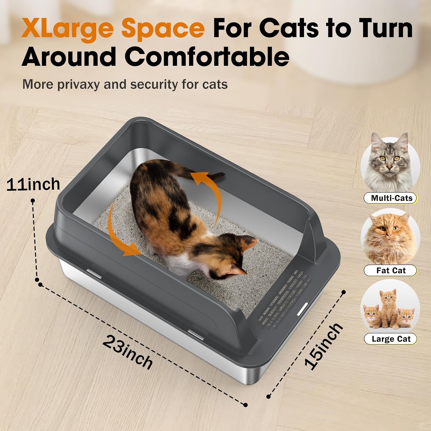 Detalle de MIXJOY PTSP0254-DG-0X2 XL Stainless Steel Cat Litter Box, 2-Pack