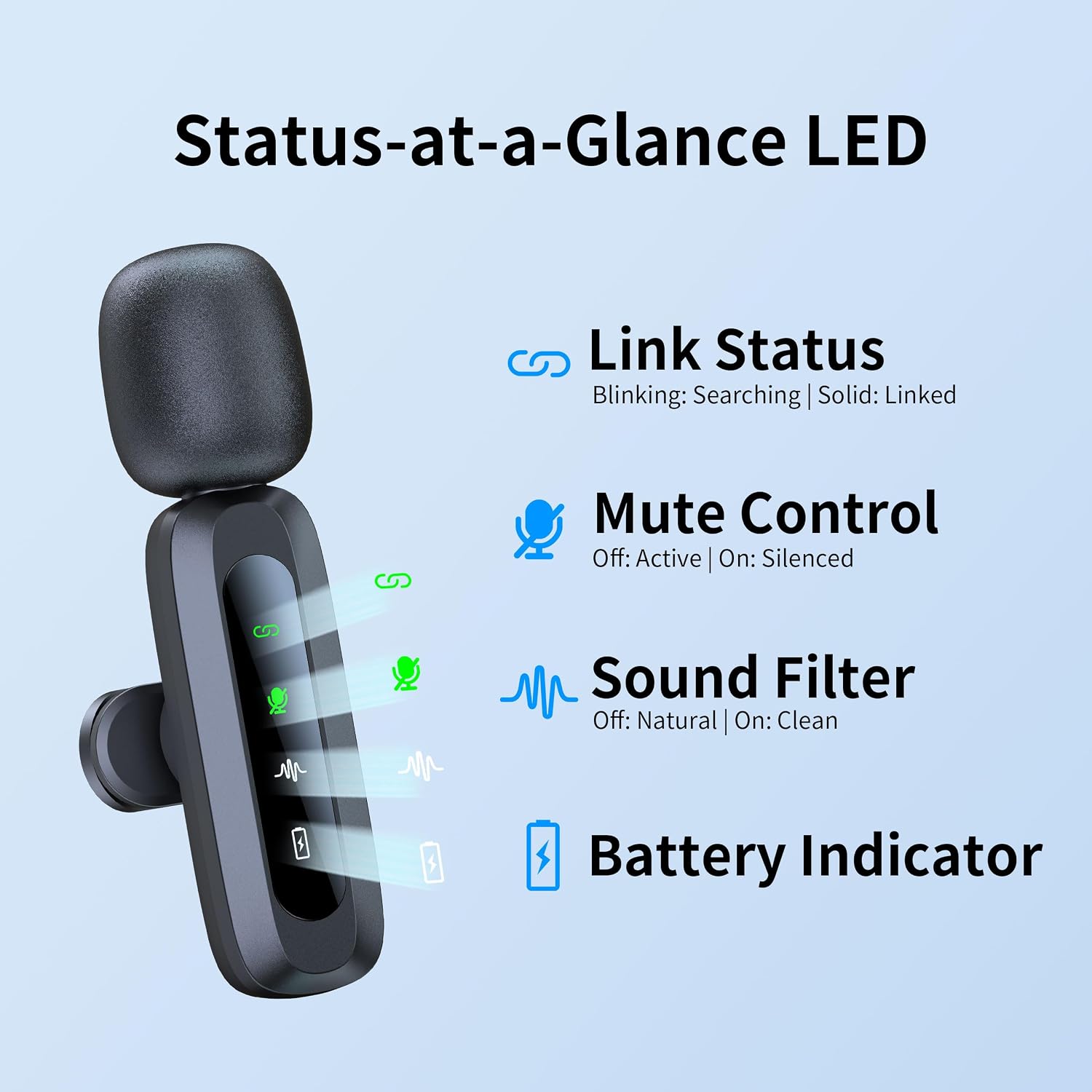 Thumbnail 5 de Lavalier Microphone for iPhone & USB-C (Uewpv) — Wireless Mini Mic with Noise Reduction, LED Display and 65ft Range