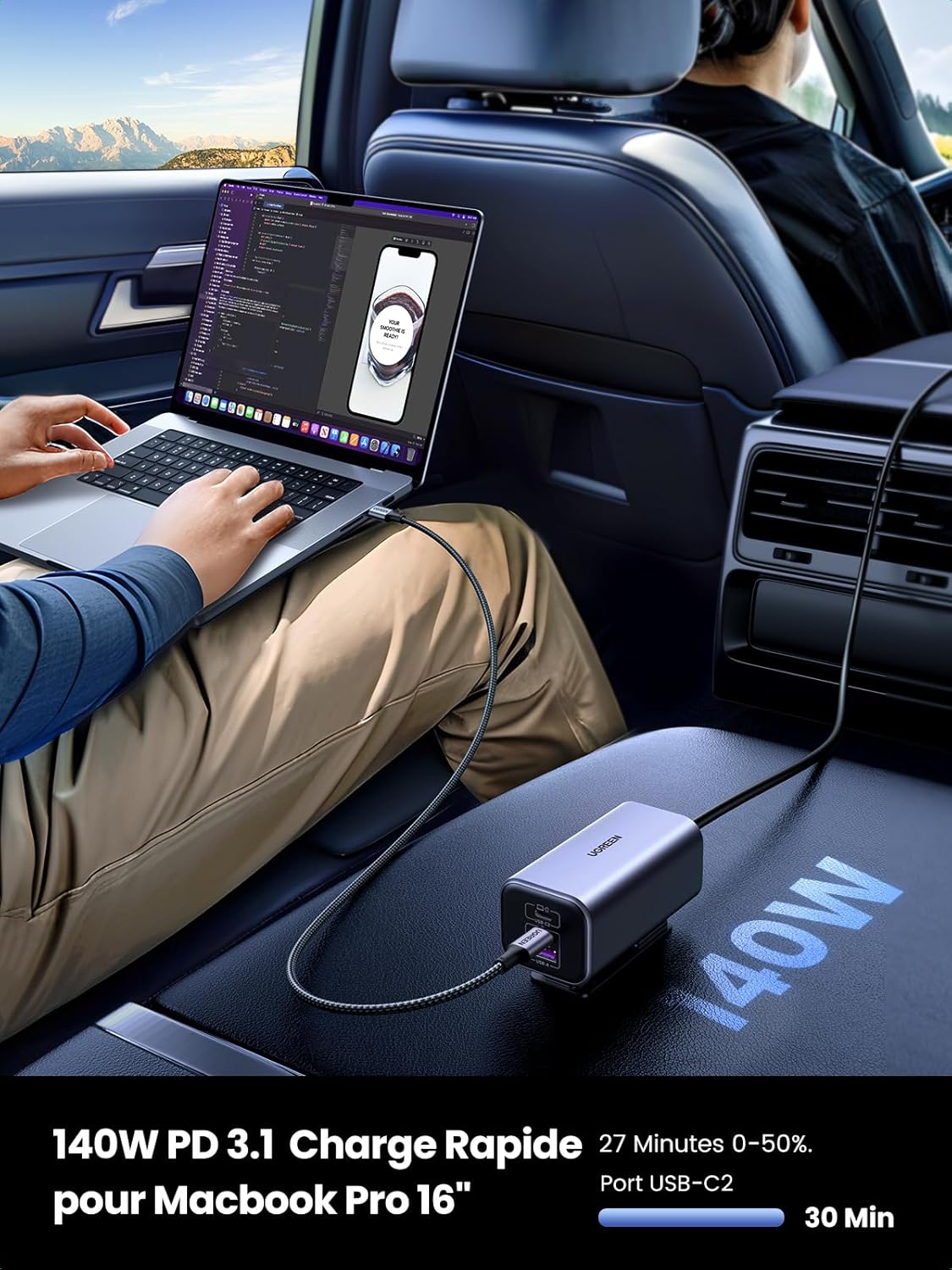 Thumbnail 5 de UGREEN chargeur allume-cigare 150 W GaN 4 ports USB‑C (PD 3.1, QC 4.0, PPS) pour voiture