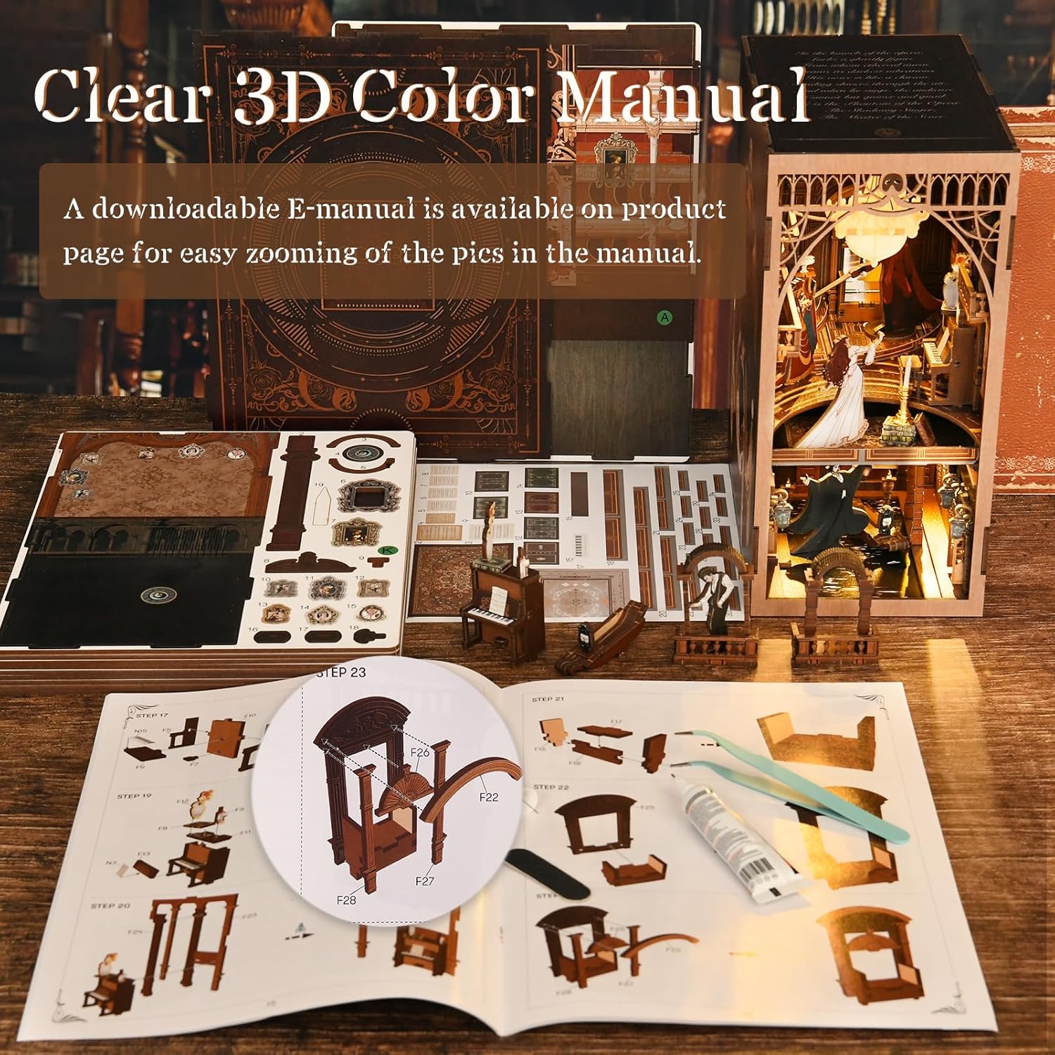 Thumbnail 6 de CCCDF Phantom of the Opera Book Nook Kit — DIY 3D Wooden Bookend with LED Light