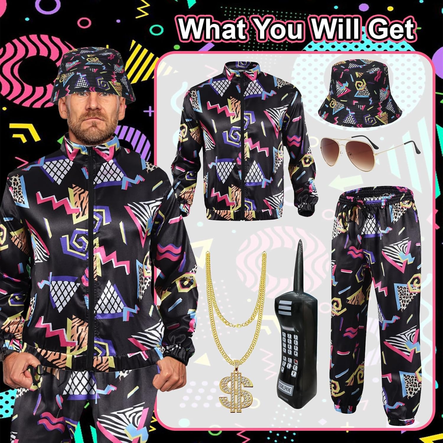 Thumbnail 4 de Xerteam 80s 90s Fancy Dress Set for Men ðŸŽ