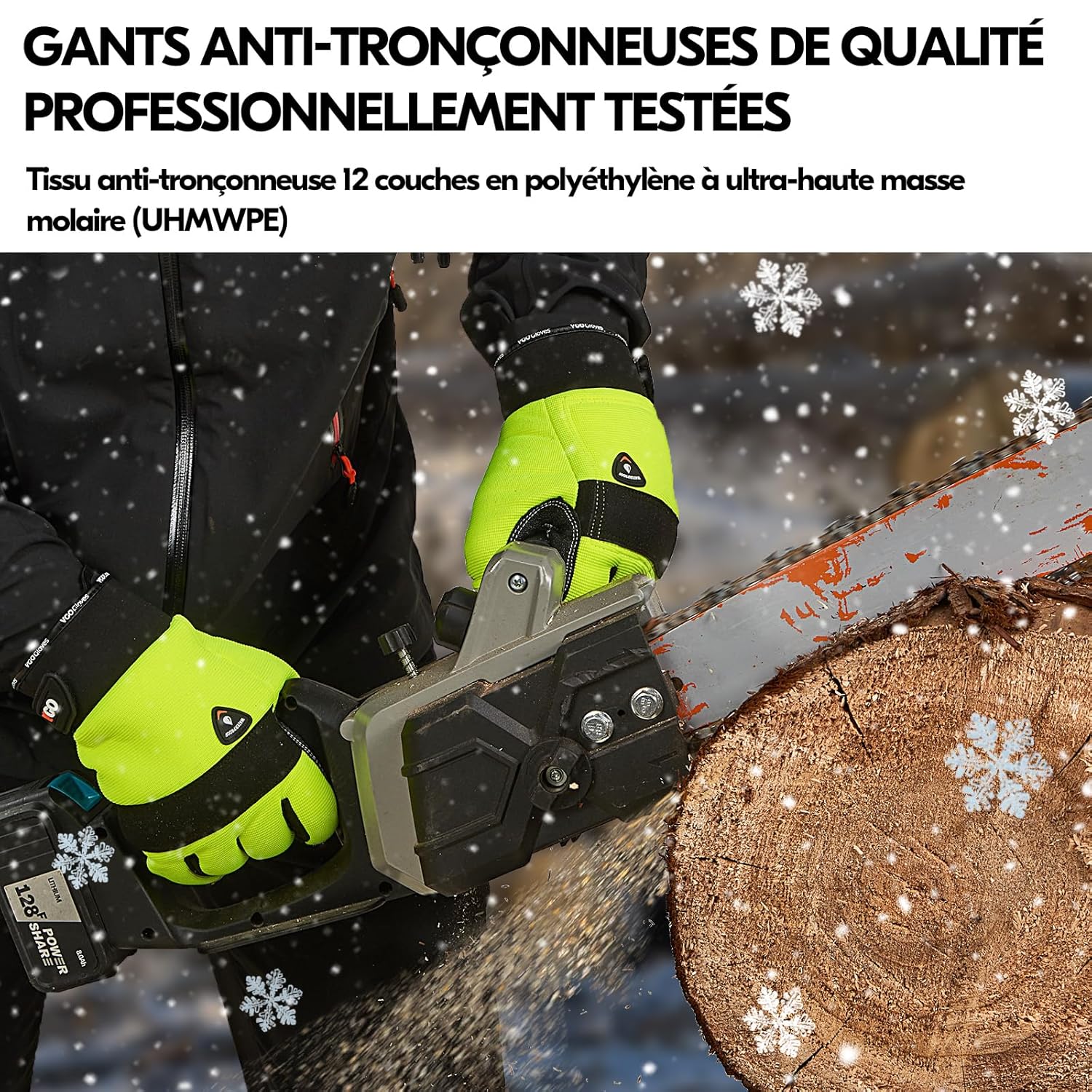 Thumbnail 2 de Vgo... Gants pour tronçonneuse – 0°C/32°F, 12 couches, cuir et TPU – GA8912FWCS