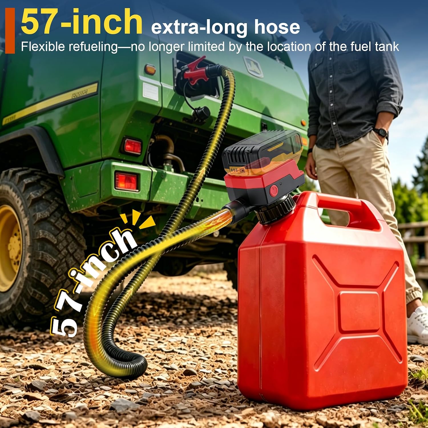 Thumbnail 3 de 5.5 GPM Cordless Fuel Transfer Pump with Auto Shut-Off & Beep Alert (Bare Tool) — 57" Hose, 4 Adapters, 20V/18V Battery Compatibility
