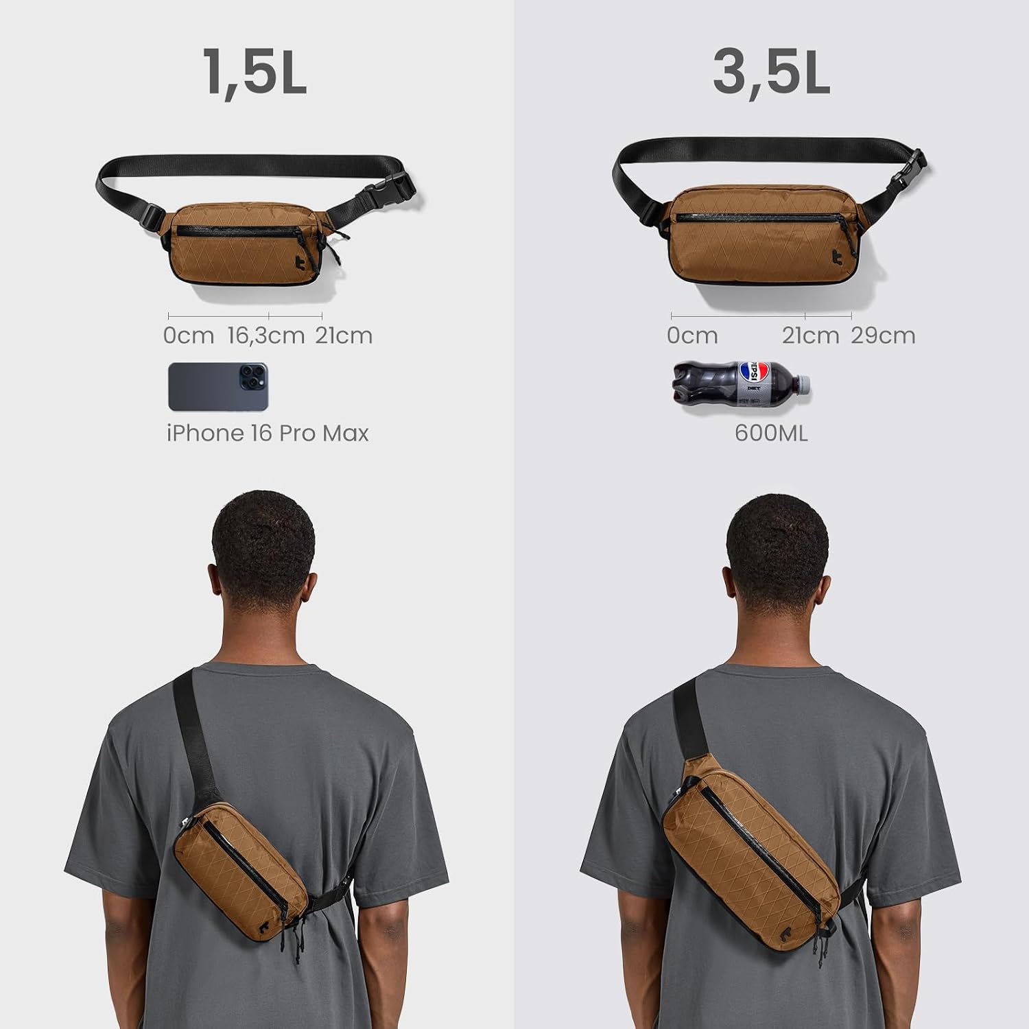 Detalle 2 de tomtoc X-Pac Bauchtasche: RFID-Schutz, 1,5 Liter, vielseitig tragbar