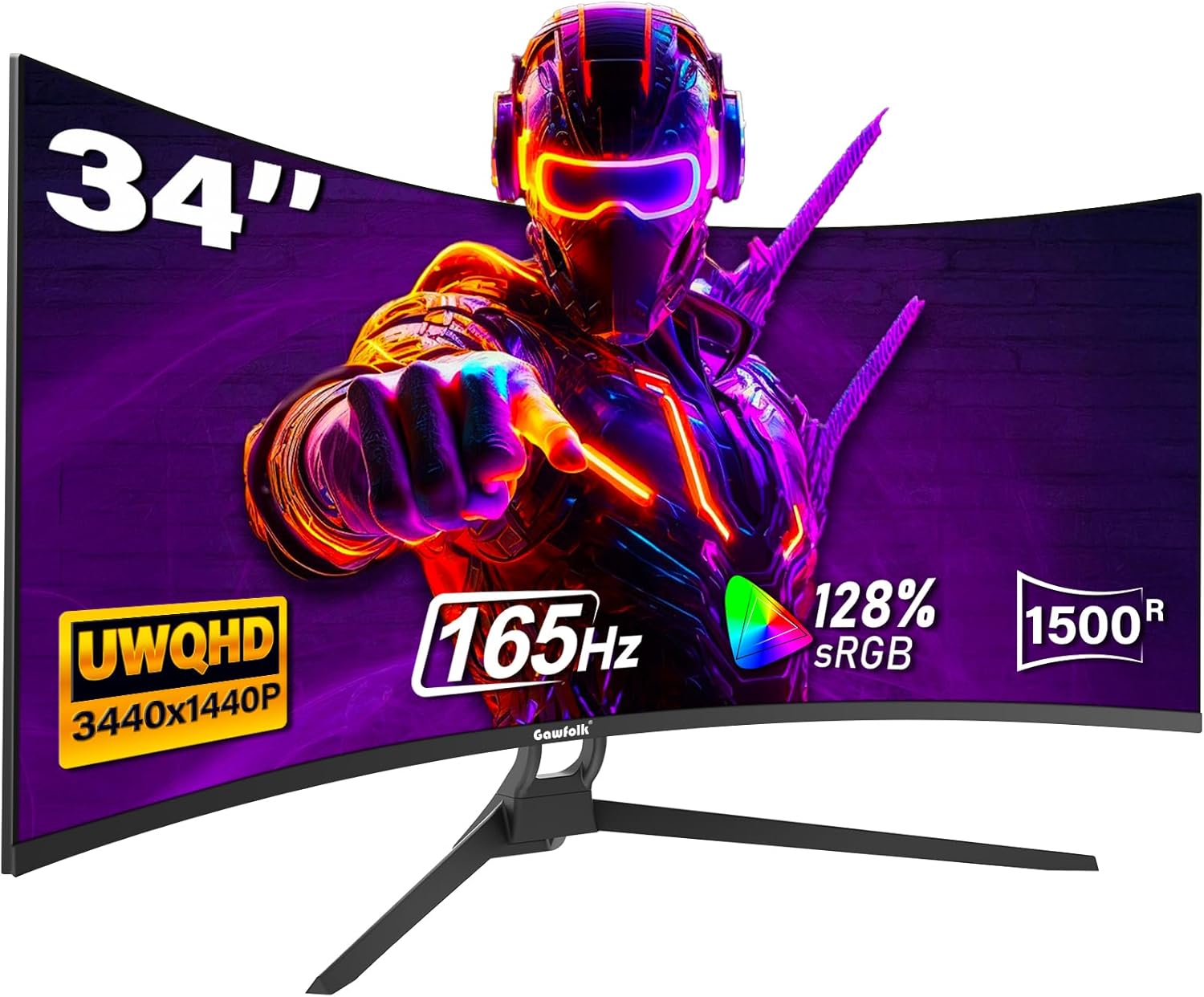 Detalle de Gawfolk 34 Inch Ultrawide Curved Gaming Monitor 165Hz