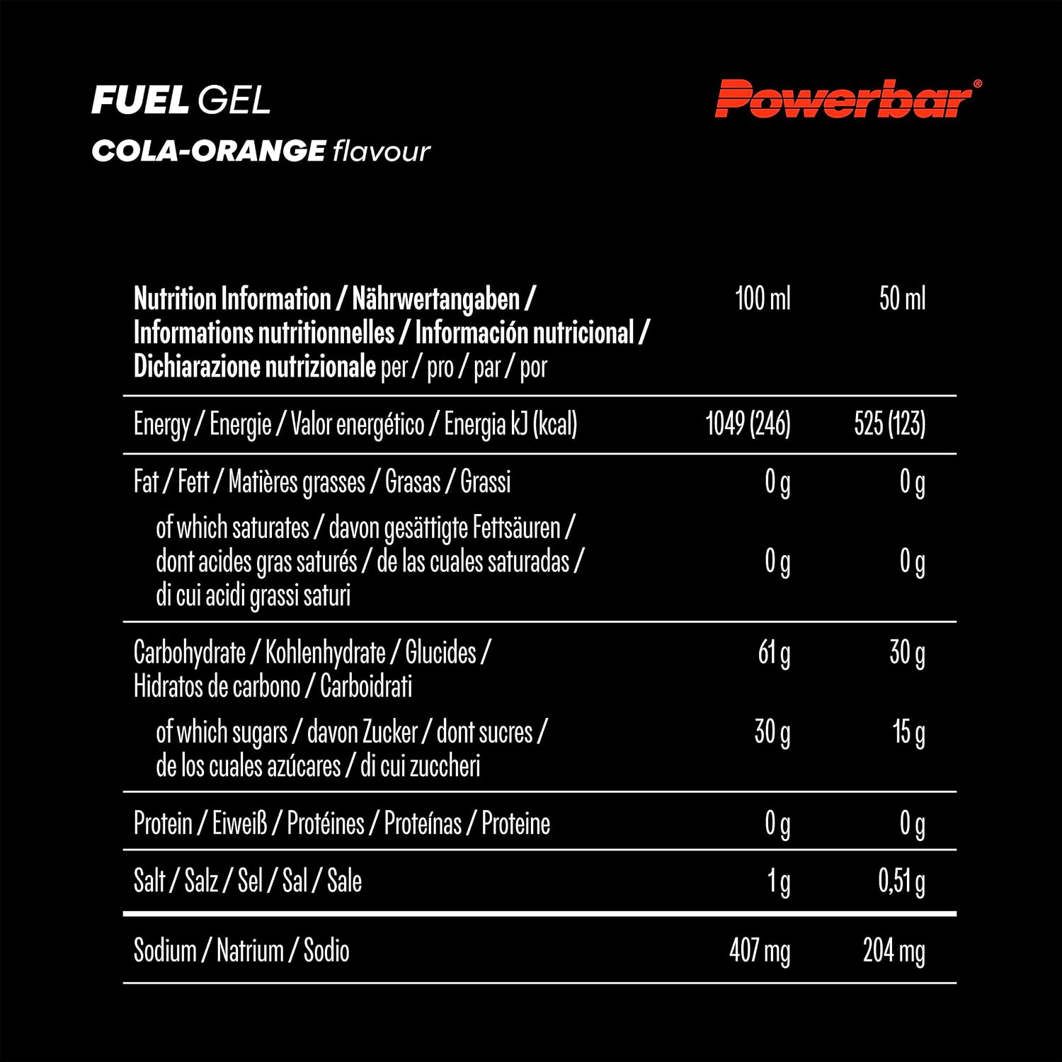 Detalle de Powerbar Black Line Fuel 30 Gel Cola-Arancia – 12x50 ml | Energia concentrata per prestazioni al top