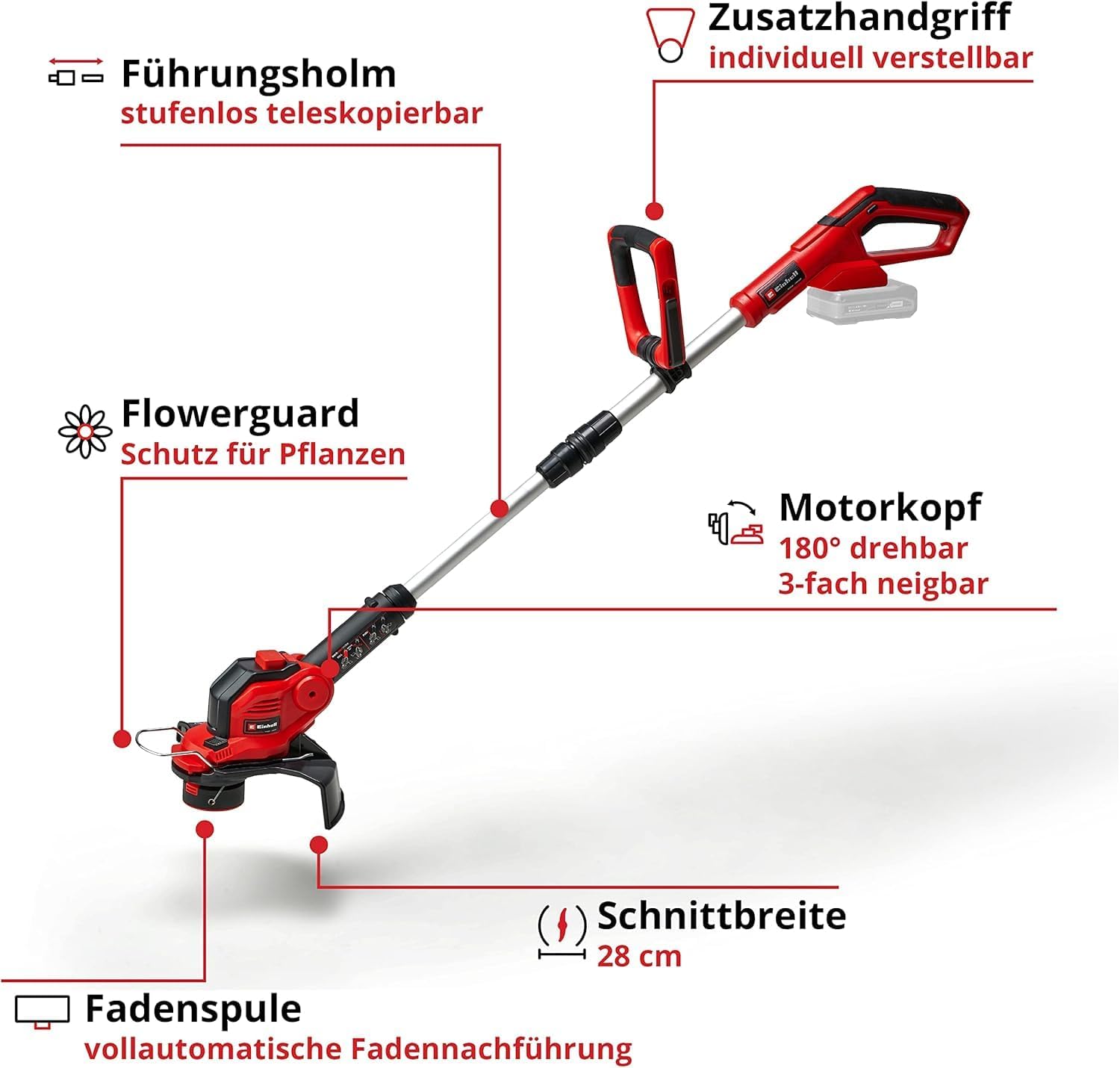 Thumbnail 2 de Einhell Akku-Rasentrimmer GE-CT 18/28 Li-Solo (Power X-Change, 28 cm) – dreh- und neigbarer Motorkopf