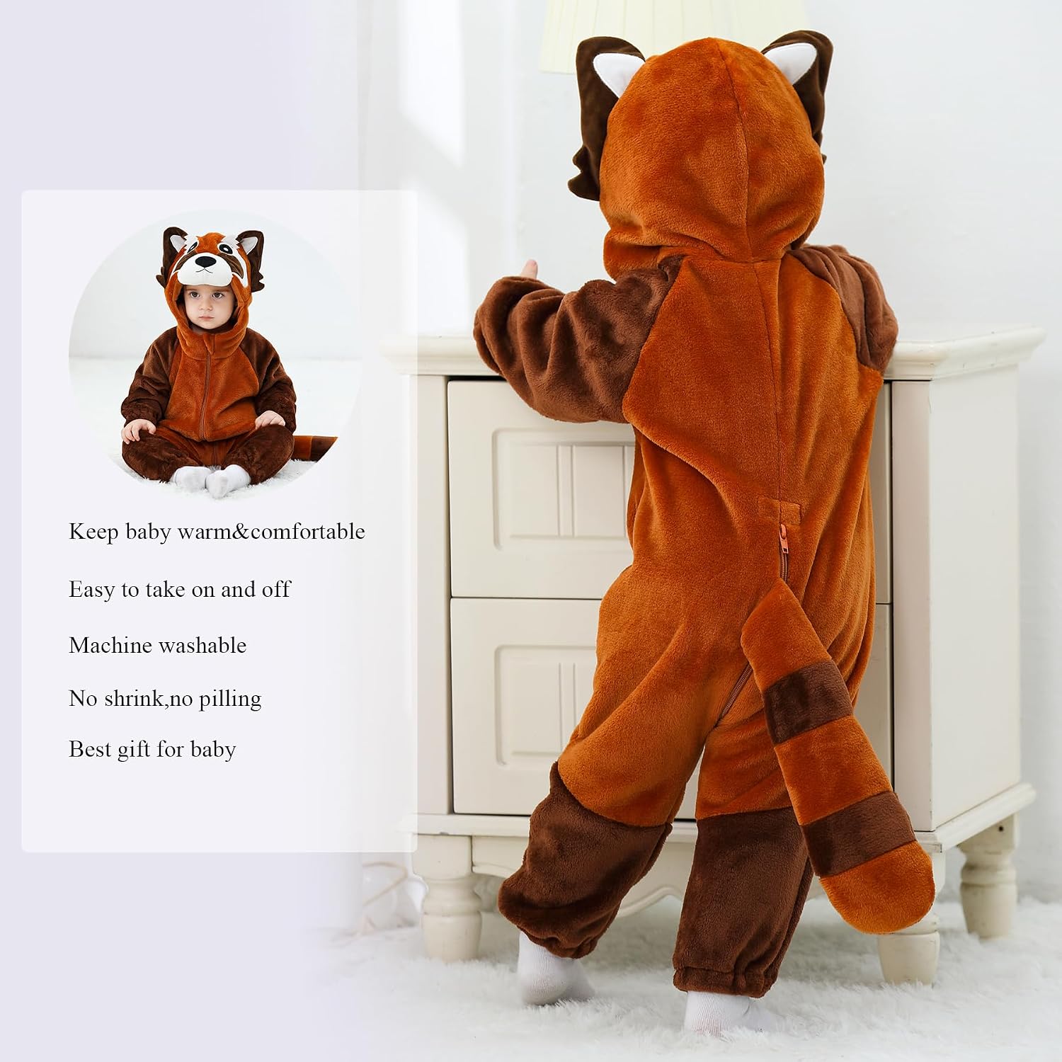 Thumbnail 4 de TONWHAR Baby Raccoon Romper, Polyester Flannel Halloween Costume and Playwear, 0-5T