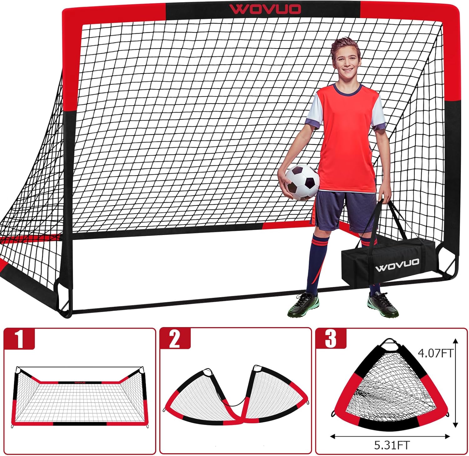 Thumbnail 4 de Kids Soccer Goals for Backyard Set of 2 (6x4 ft) Portable Pop-Up Training Goals with Target, Ball, Cones & Net