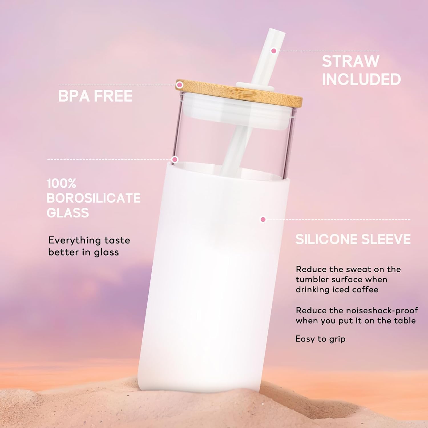 Thumbnail 3 de Tronco 20 oz Glass Tumbler with Lid and Straw