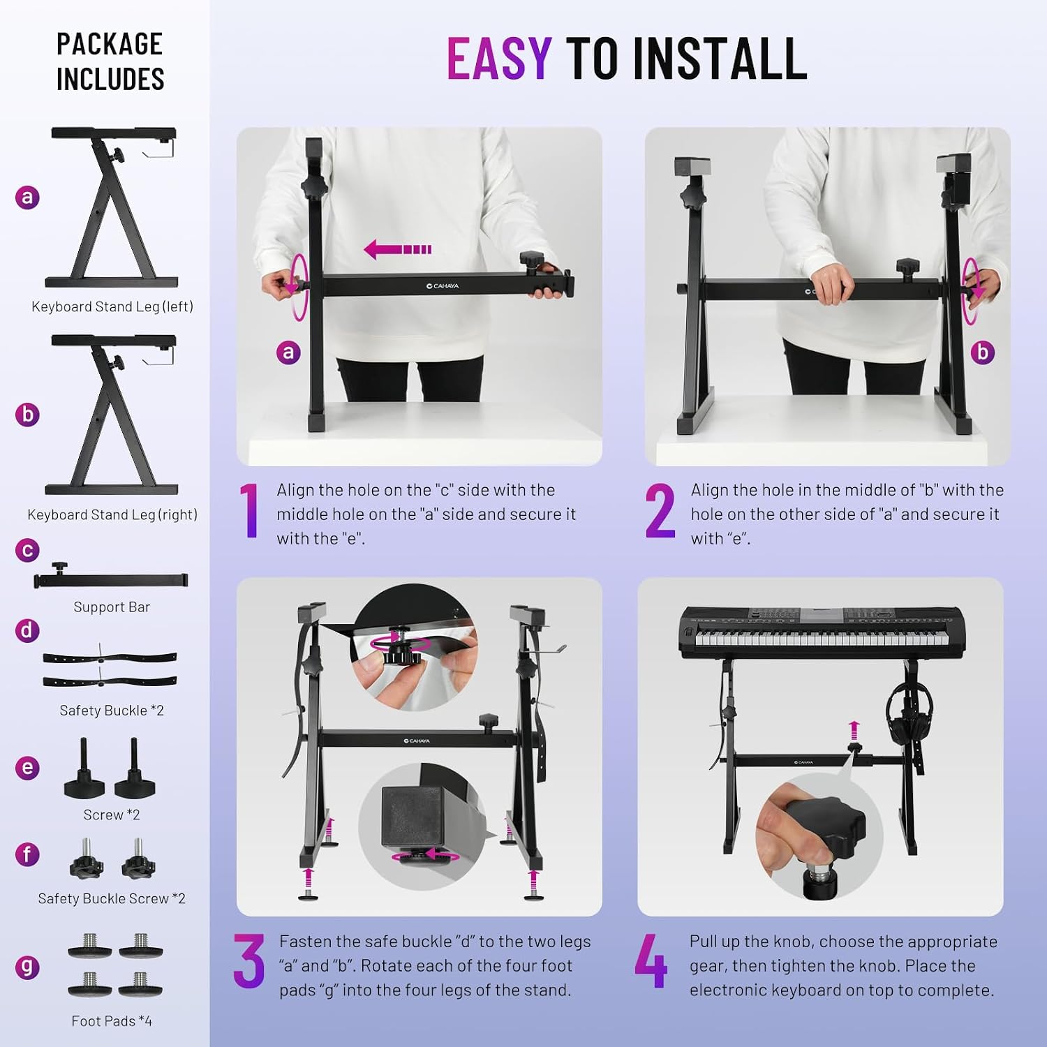 Thumbnail 6 de CAHAYA Support Clavier Piano en Z – robuste et adjustable jusqu’à 113 kg, 55,5–89,5 cm