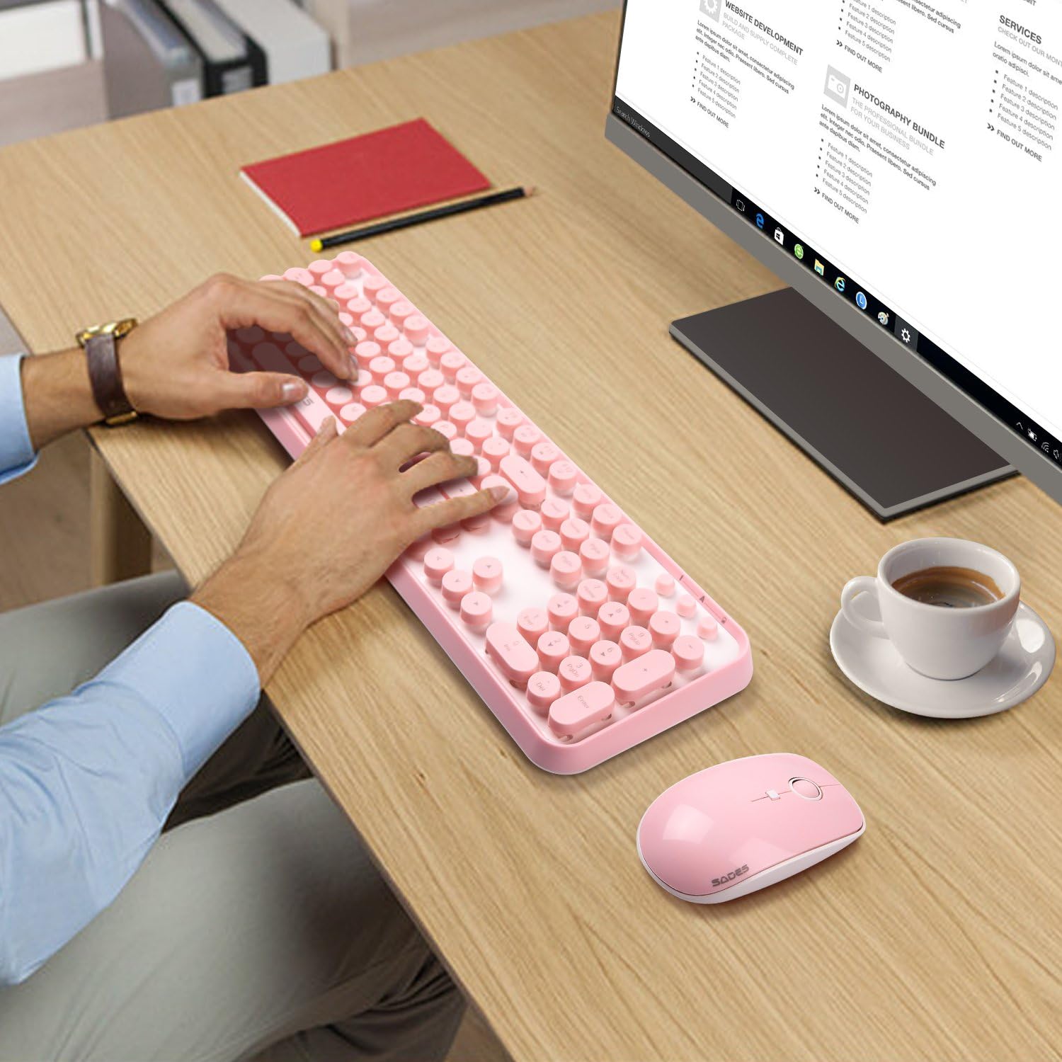 Thumbnail 6 de Pink Wireless Keyboard and Mouse Combo with Round Bubble Keys for Long Nails