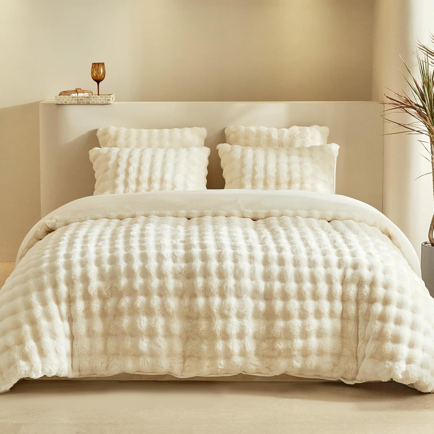 Detalle de Lekesky Fluffy Double Duvet Set for Winter beige