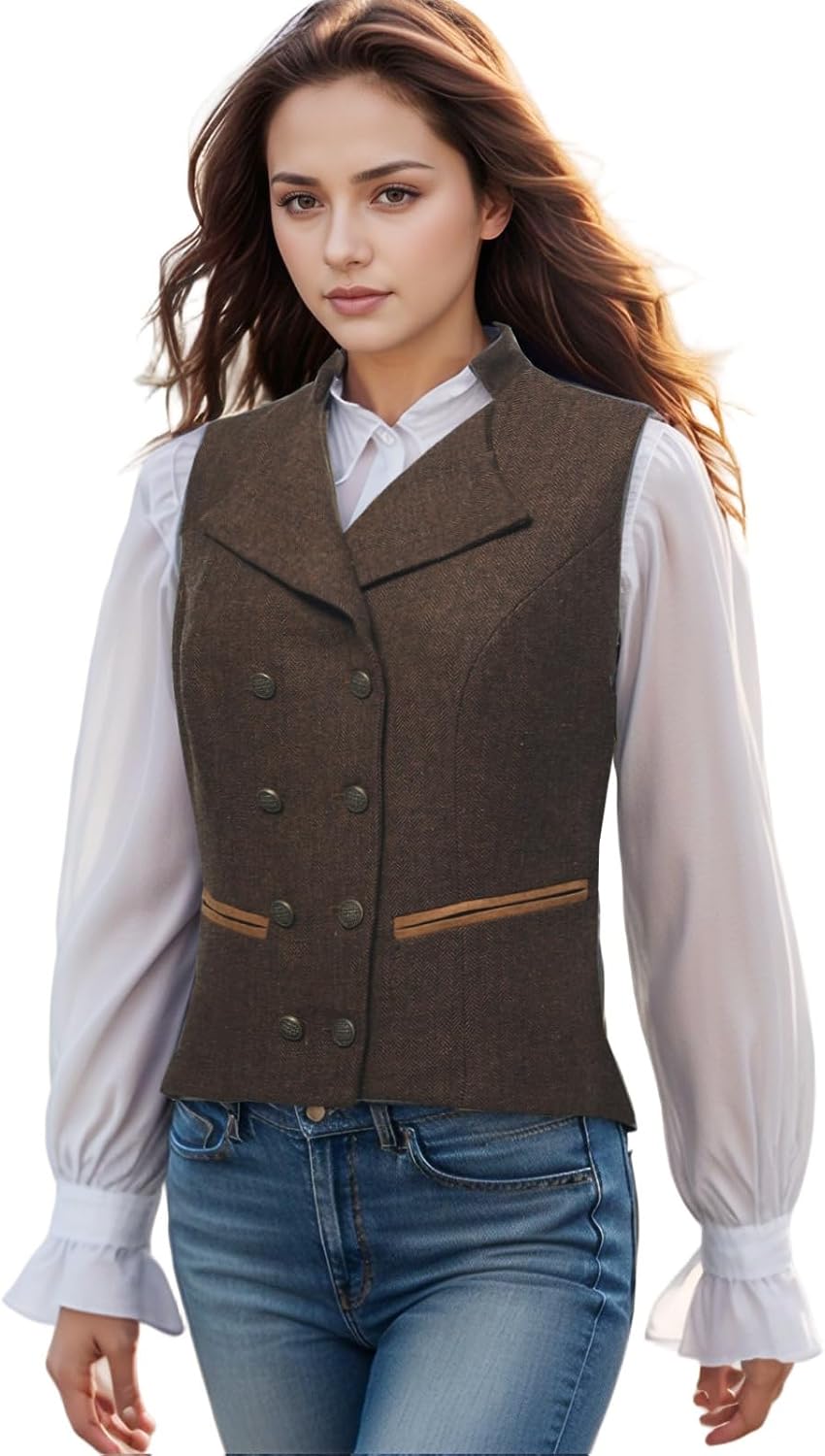 Thumbnail 6 de UniqKaliber gilet de costume à col en V pour femme en tweed, coupe ajustée