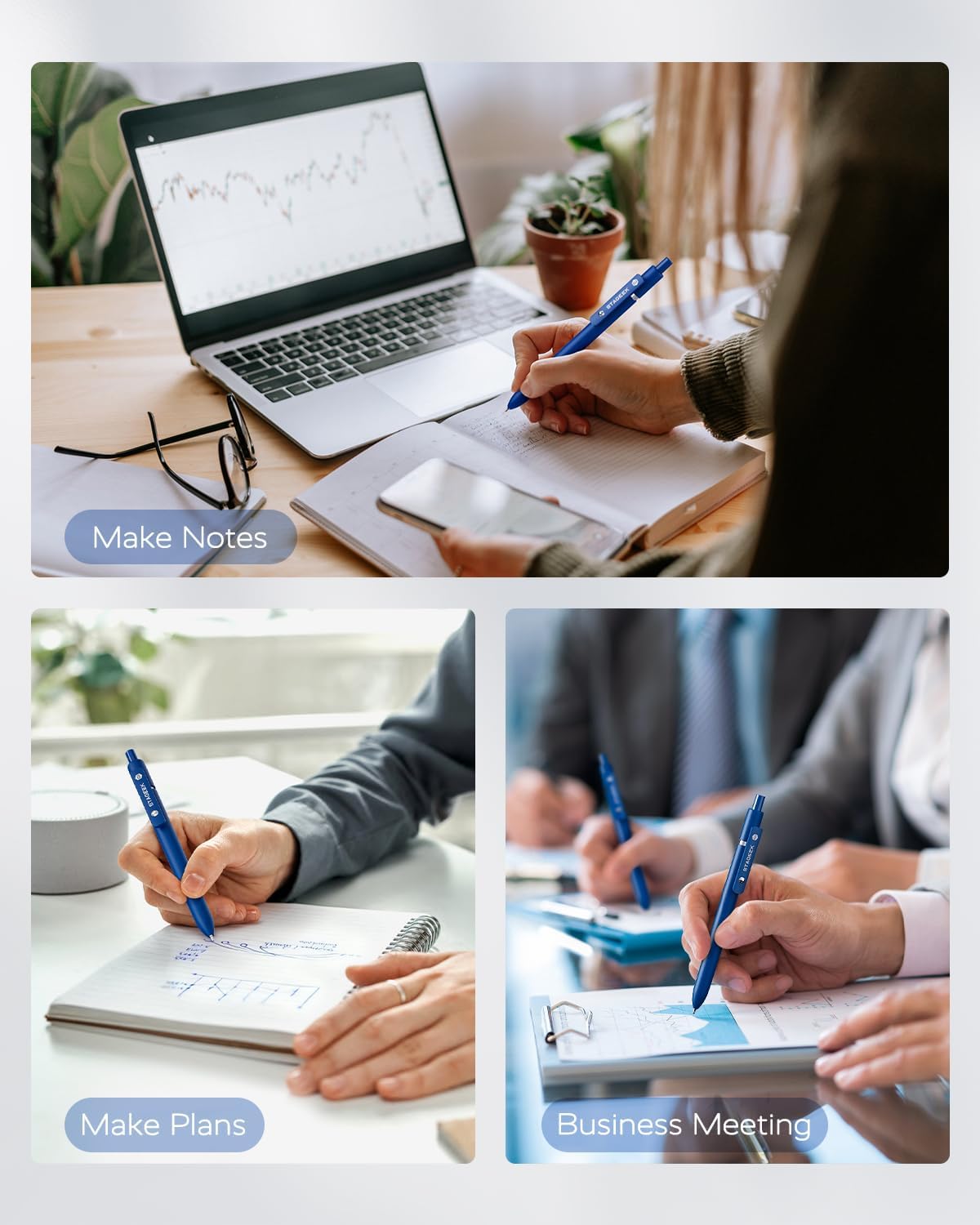 Detalle de STAGEEK Blue Gel Pens: 6‑Pack Fine Point with Extra Refills for Journaling and Notes