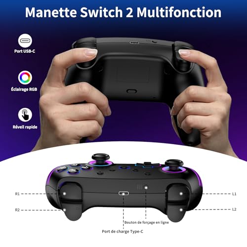 Detalle de Manette Reddening Lot de 2 avec Station de Charge pour Switch 2 et plus – Performance, RGB et Gyroscope