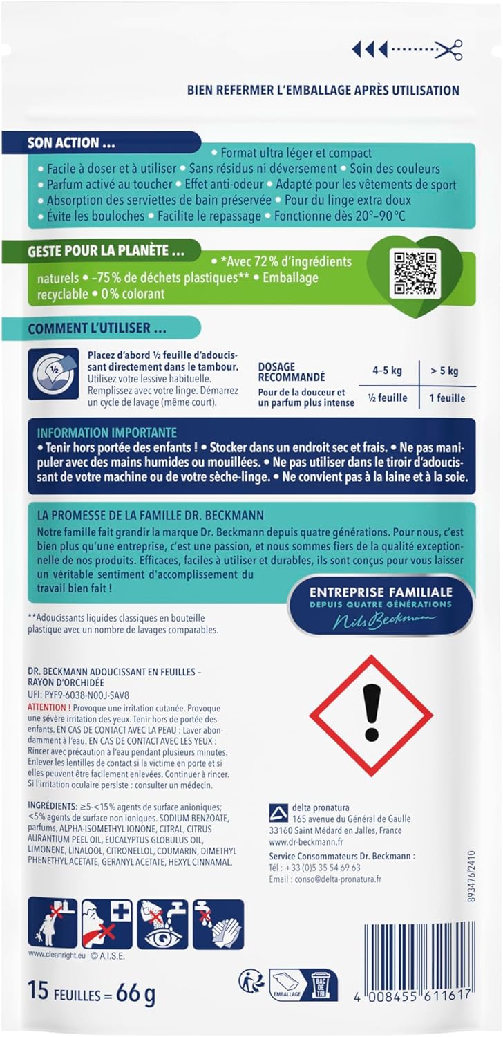 Detalle 2 de Dr. Beckmann Feuilles Magiques® Adoucissant en Feuilles – Rayon d'Orchidée x30 Lavages (Lot de 2)