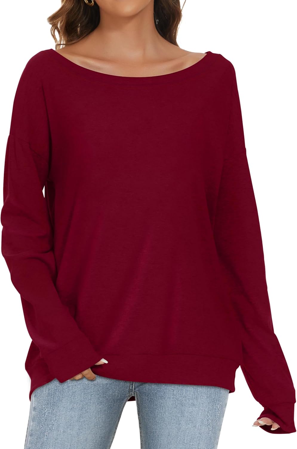 Detalle 2 de CHICALLURE Women's Off-the-Shoulder Oversized Sweatshirt Tunic, Long Sleeve