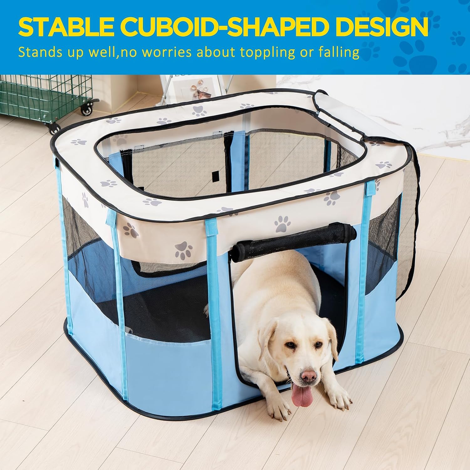 Detalle de Avont Portable Pet Playpen (M/Blue): Foldable, Indoor/Outdoor, Water-Resistant for Small Animals