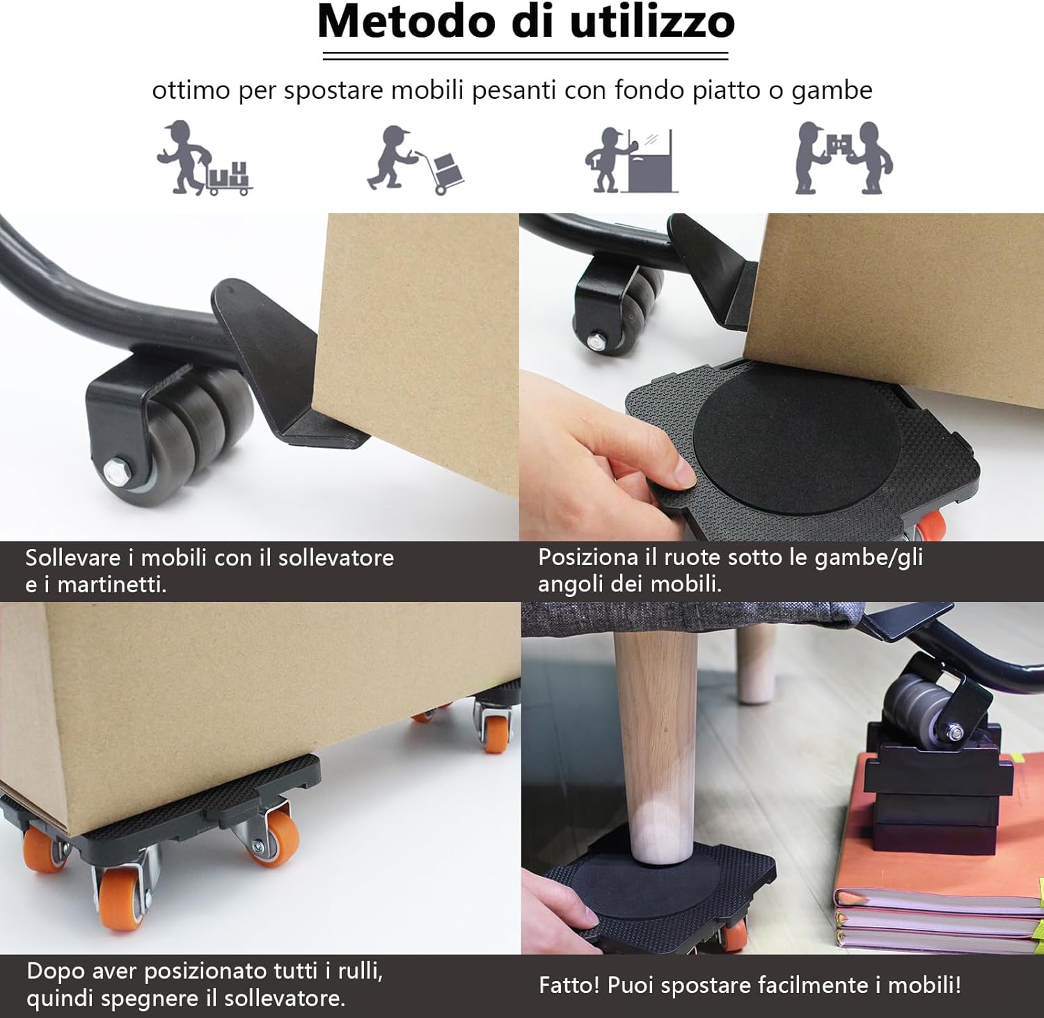 Detalle de ONEON Sollevatore Mobili con Ruote: Dolly con ruote a rotazione 360° per spostare mobili pesanti fino a 300 kg