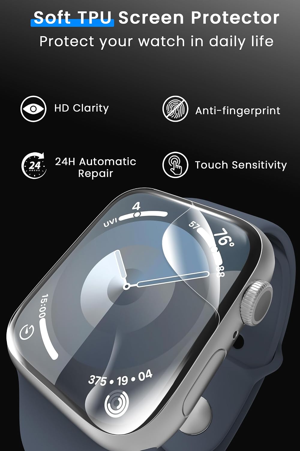 Detalle de Yaekea 6 Pack Screen Protector for Apple Watch Series 9/8/7 (41mm) and Series 6/5/4/SE/SE2nd (40mm)