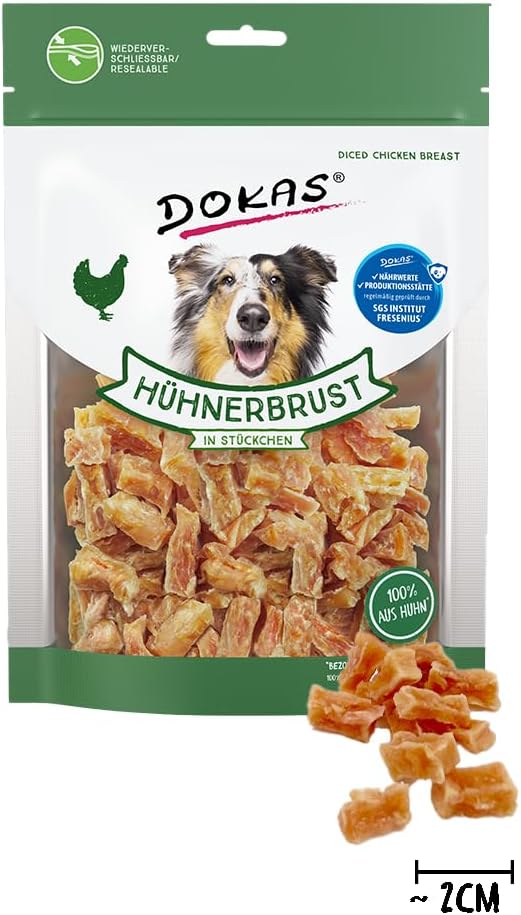 Detalle de DOKAS kycklingbröst i bitar för hund – glutenfritt träningsgodis, 9 x 200 g