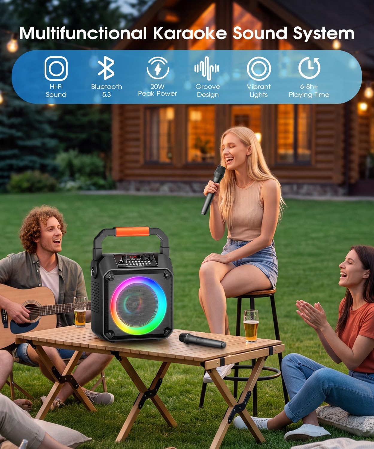 Detalle 2 de MOYLEAF HHCC-A9 Karaoke Machine with 2 Wireless Microphones, 20W Sound