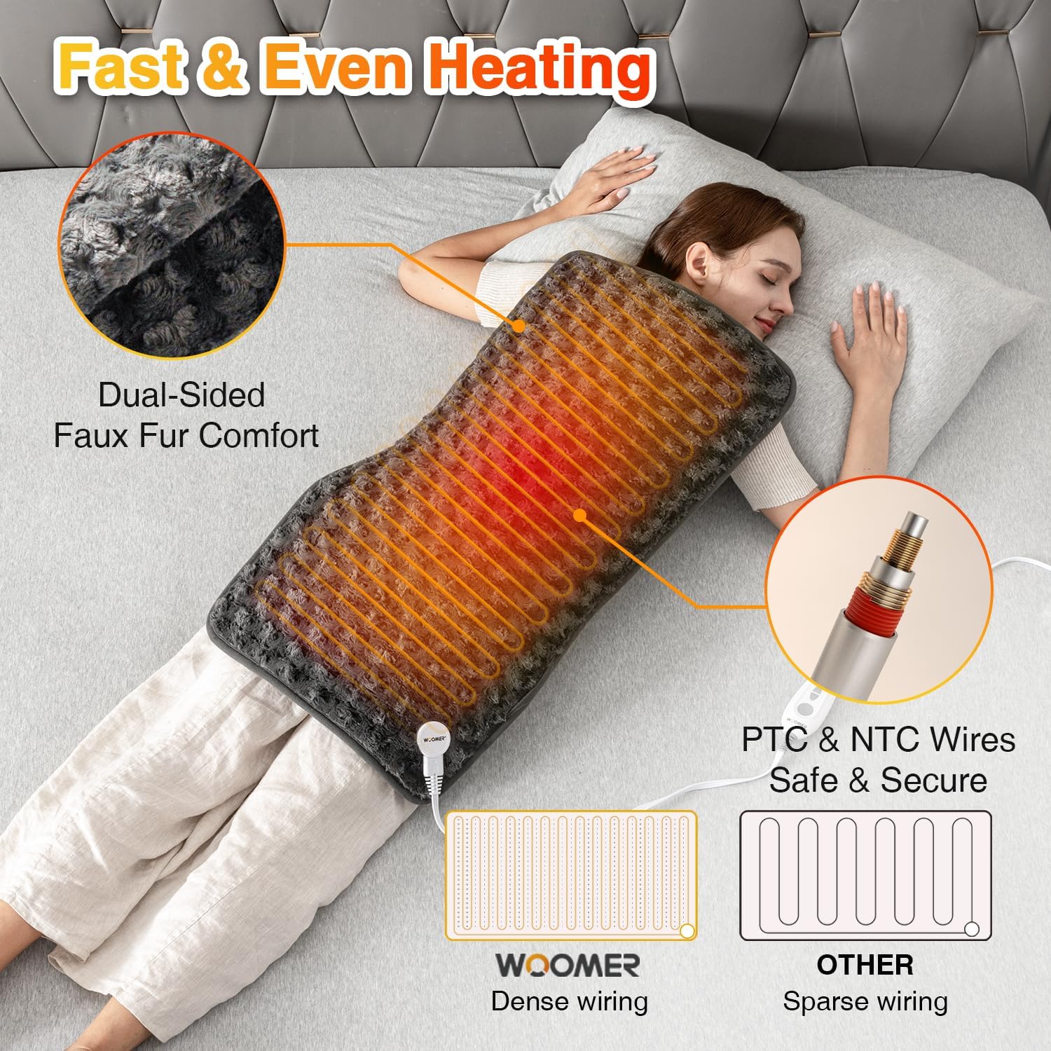Detalle 2 de WOOMER HPU-004 Heating Pad, 17" x 33", 6 Heat Settings, Moist Heat