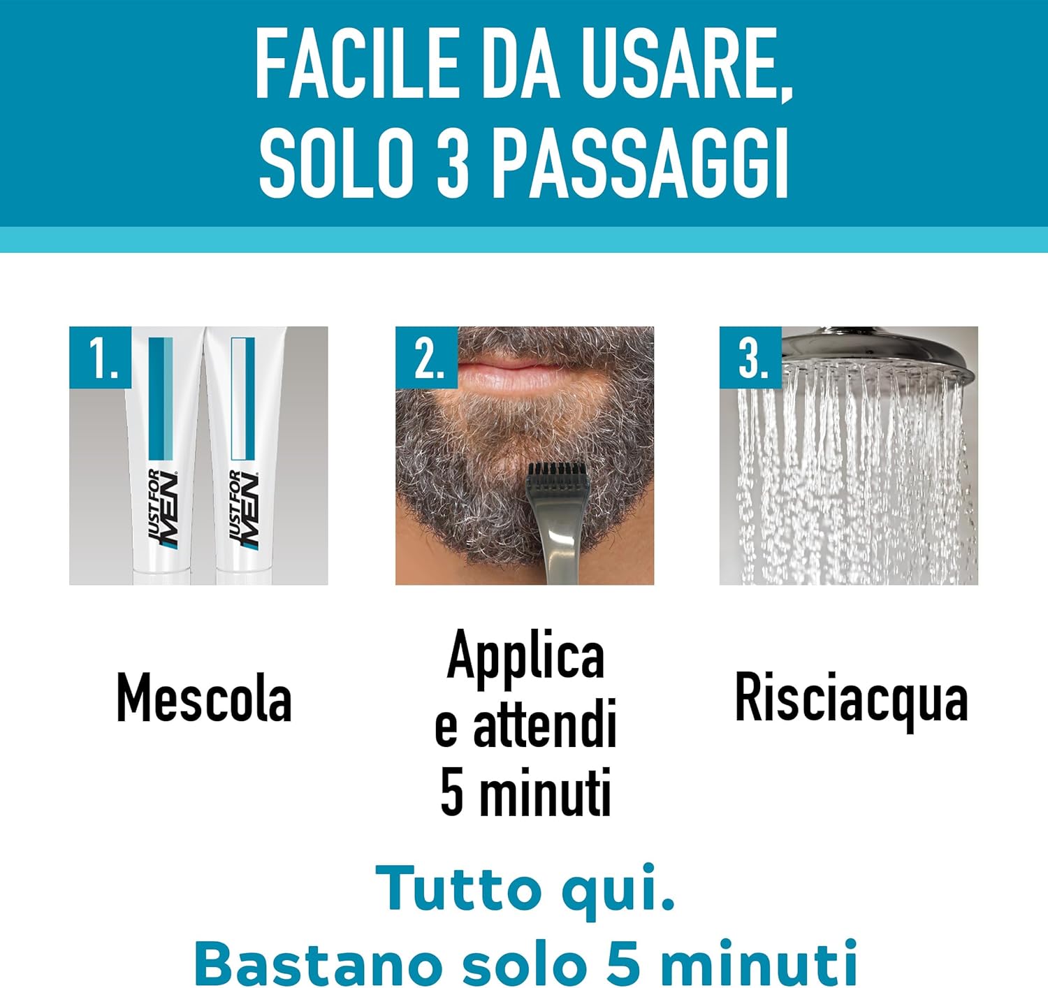 Detalle 2 de Just For Men Barba & Baffi M45 – Tinta per Barba Castano Scuro, 3 Pack, senza ammoniaca, con applicatore