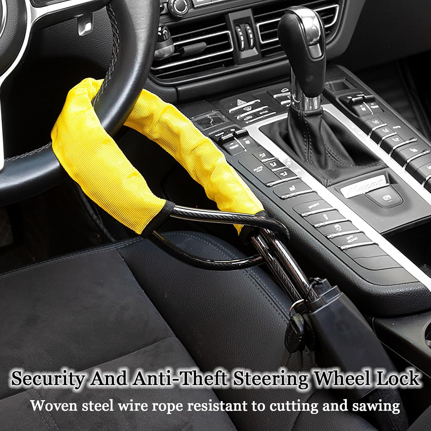 Thumbnail 2 de HZXYchen Steering Wheel Lock with Seat Belt Lock and 3 Keys (High-Visibility Yellow)