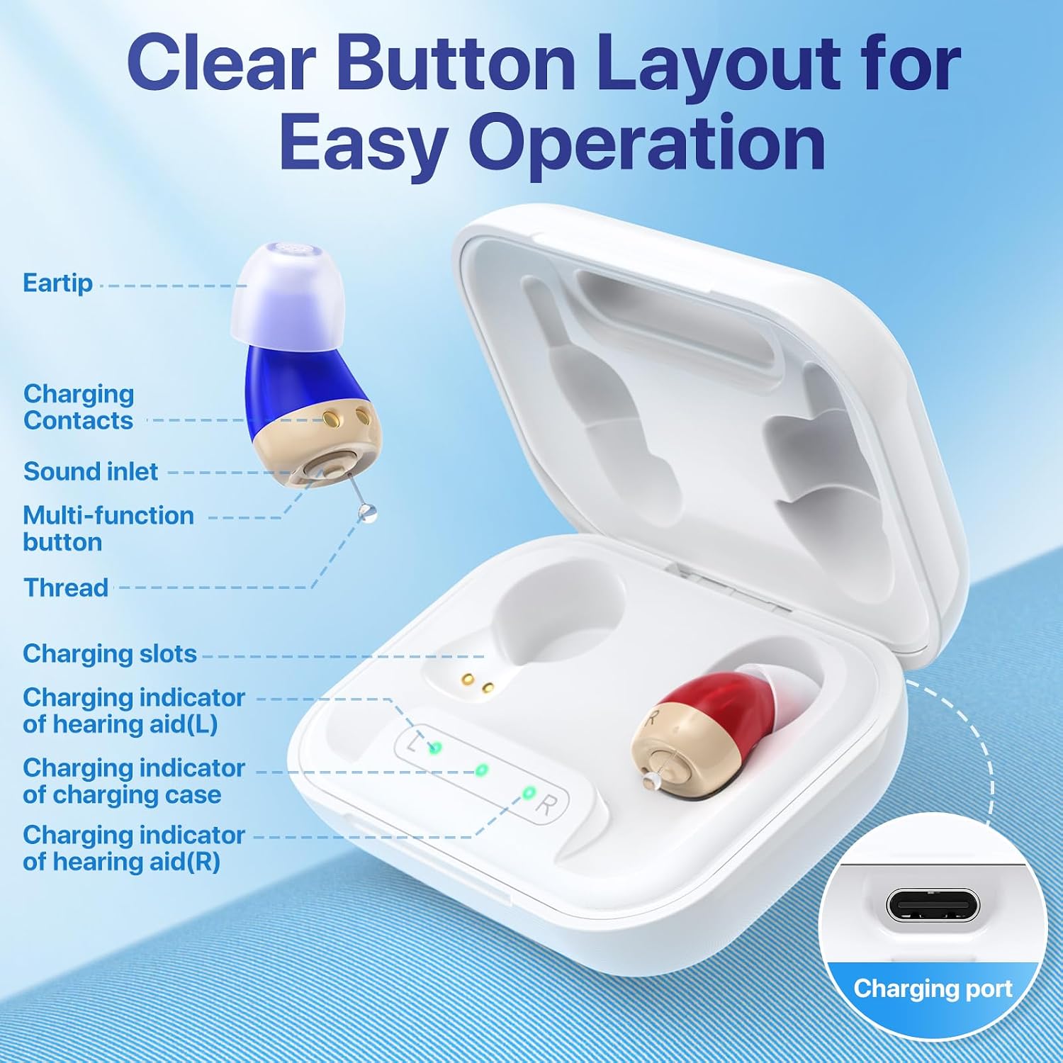Detalle de Eumspo JH-A490 Rechargeable ITE Hearing Aids with Noise Reduction