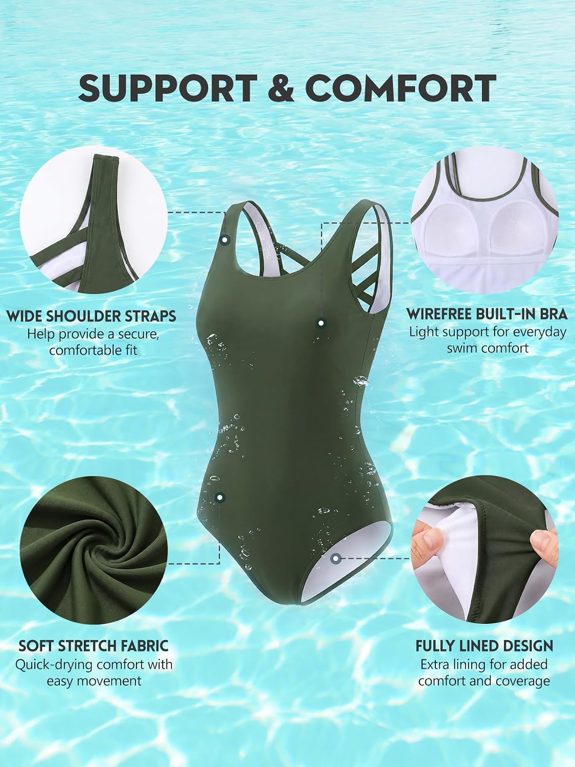 Detalle 2 de American Trends Athletic One Piece Swimsuits for Women — Modest Criss Cross Back Water Aerobics Swimwear