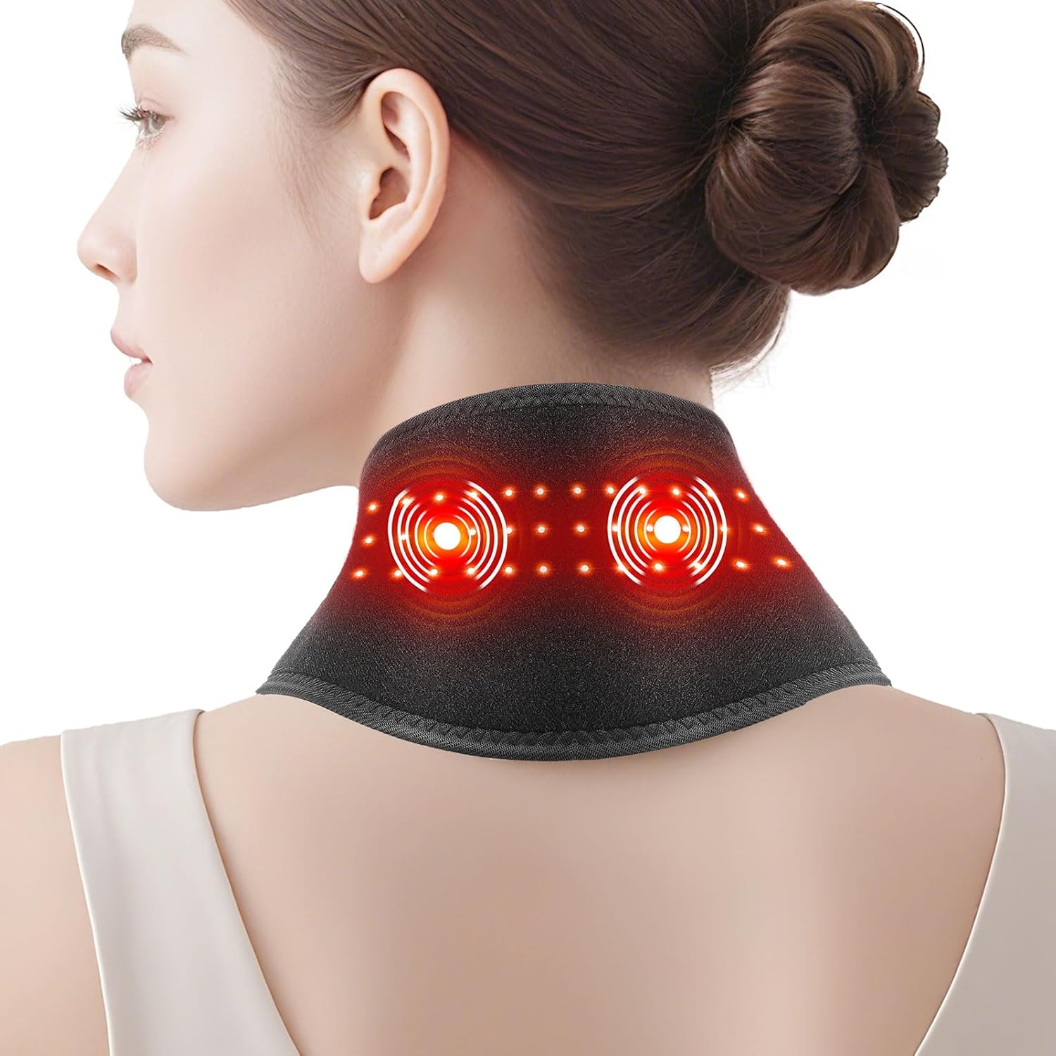 Detalle de DYMROGE nekwarmtekussen, 85 cm met 660nm rood licht en trilmassage