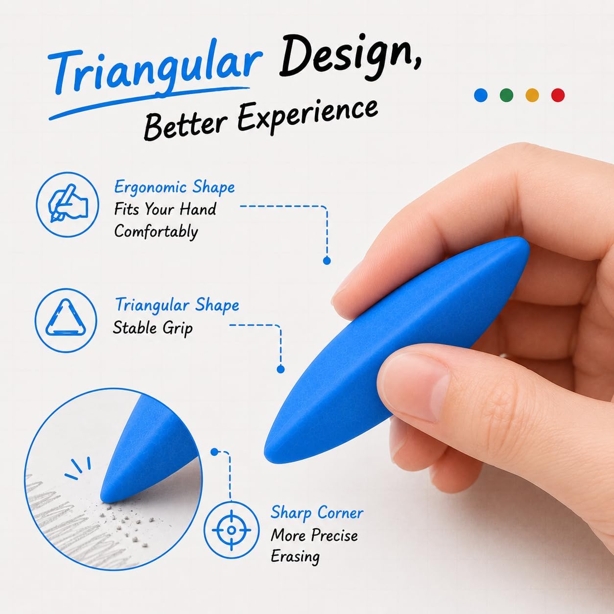 Detalle de SimSign Radiergummi Set 8 Stück – Ergonomischer Dreikant Radierer aus TPE, wenig Krümel, 4 Farben