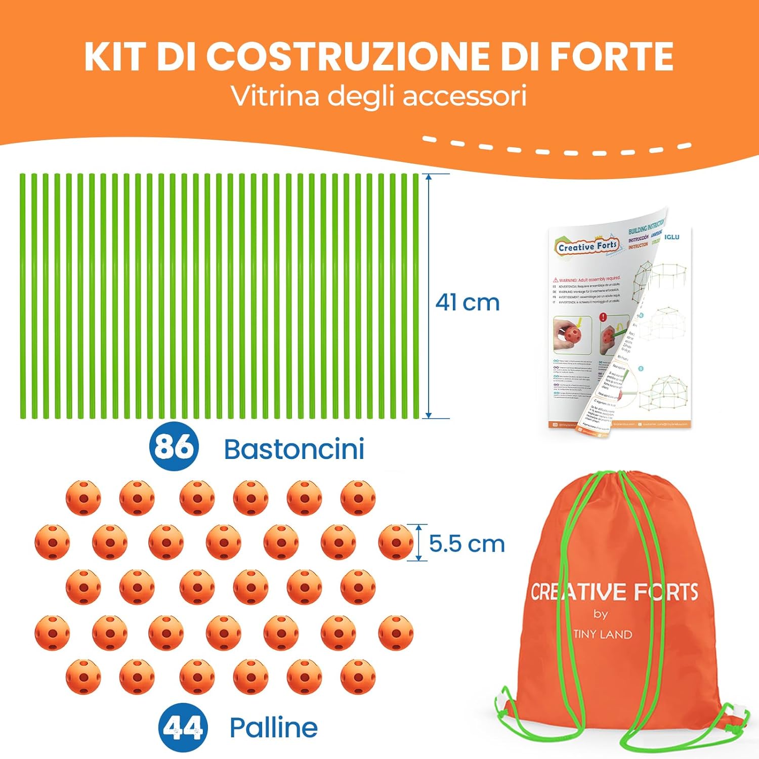 Thumbnail 1 de Tiny Land 130 pezzi Kit di costruzione del forte per bambini con sfere articolari, aste e borsa di trasporto