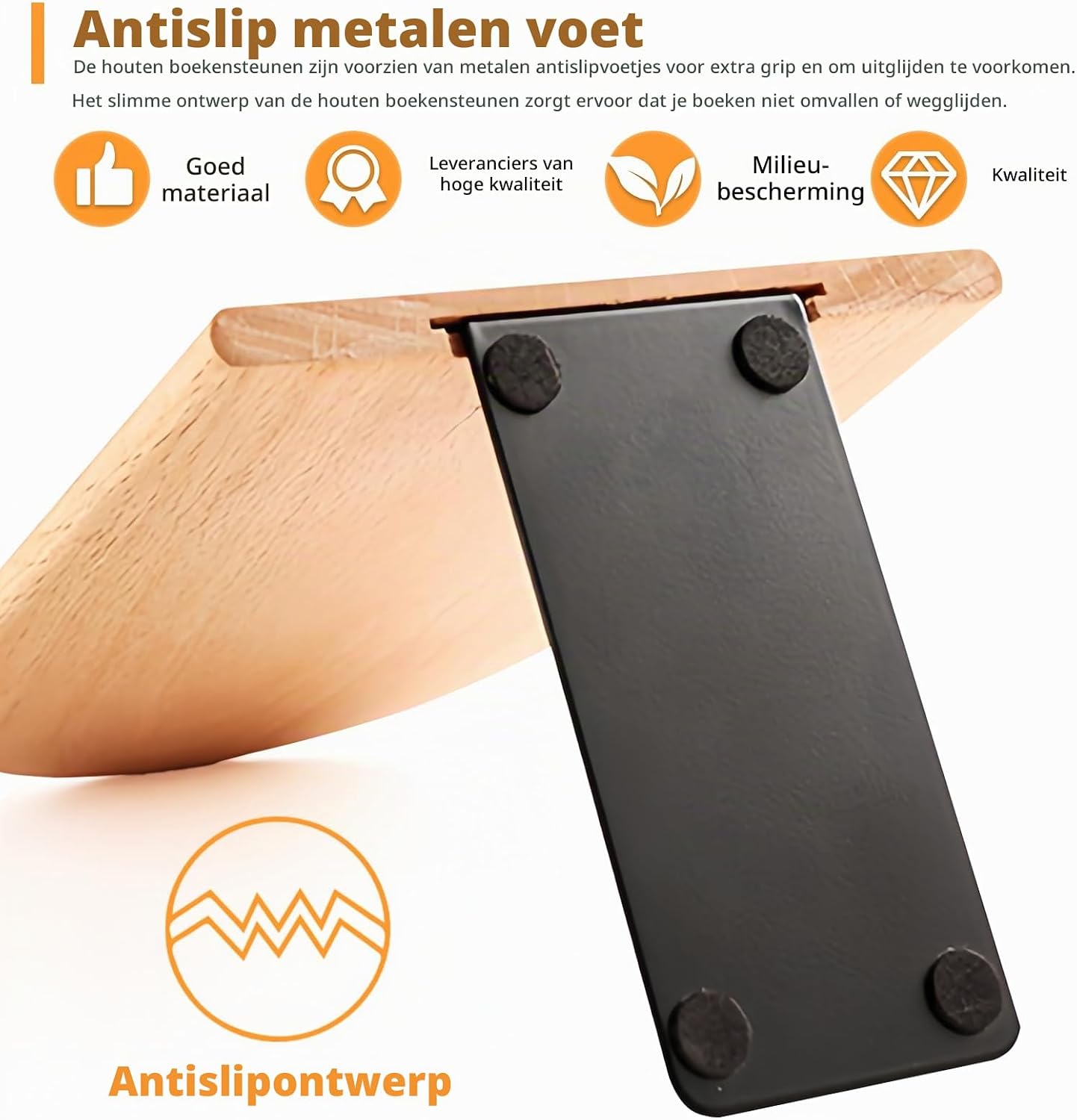 Detalle 1 de BAIFULAI ZZ163 boekensteunen van beukenhout, set van 4 met antislipvoetjes