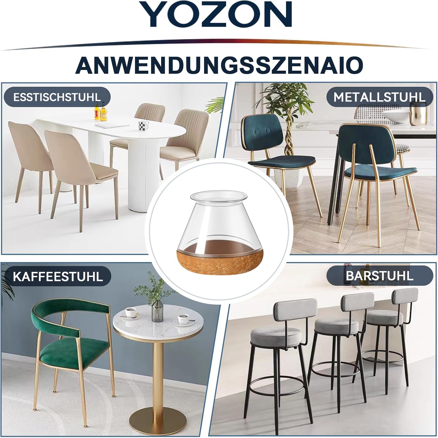Thumbnail 6 de YOZON 20 Stück Stuhlbeinkappen aus transparentem Silikon mit umwickeltem Filz (Durchmesser 20–30 mm)