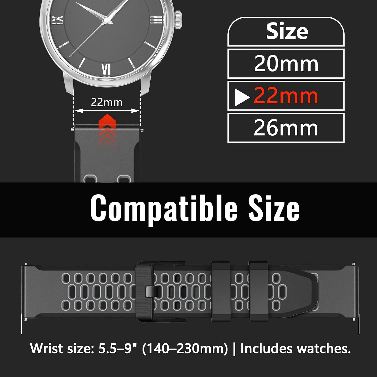 Detalle de RosMank 22mm Silicone Watch Strap for Huawei Watch GT6 Pro (46mm) and GT5/GT4/GT3 Series