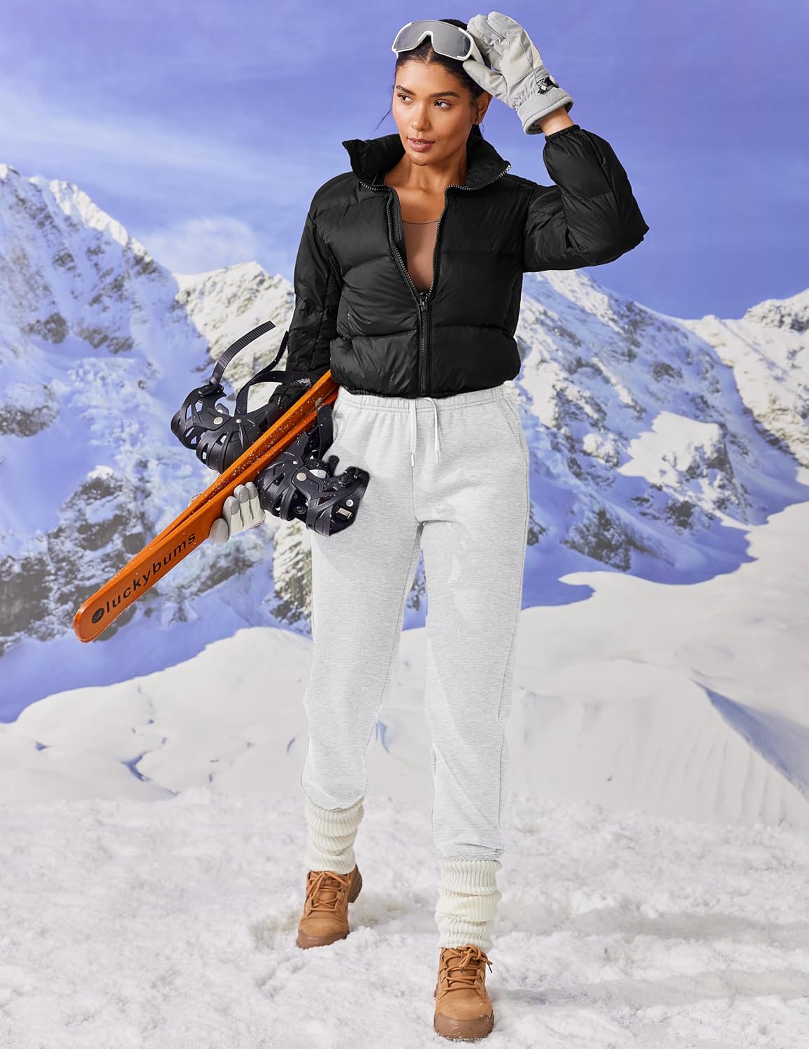 Detalle de PINSPARK Women’s Fleece-Lined Joggers: High-Waist Cotton Tracksuit Bottoms with Pockets