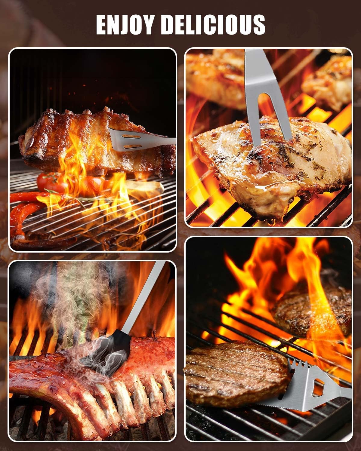 Detalle de KALAHOL 22-in-1 BBQ Tools Set: Extra Thick Stainless Steel, with Storage Bag