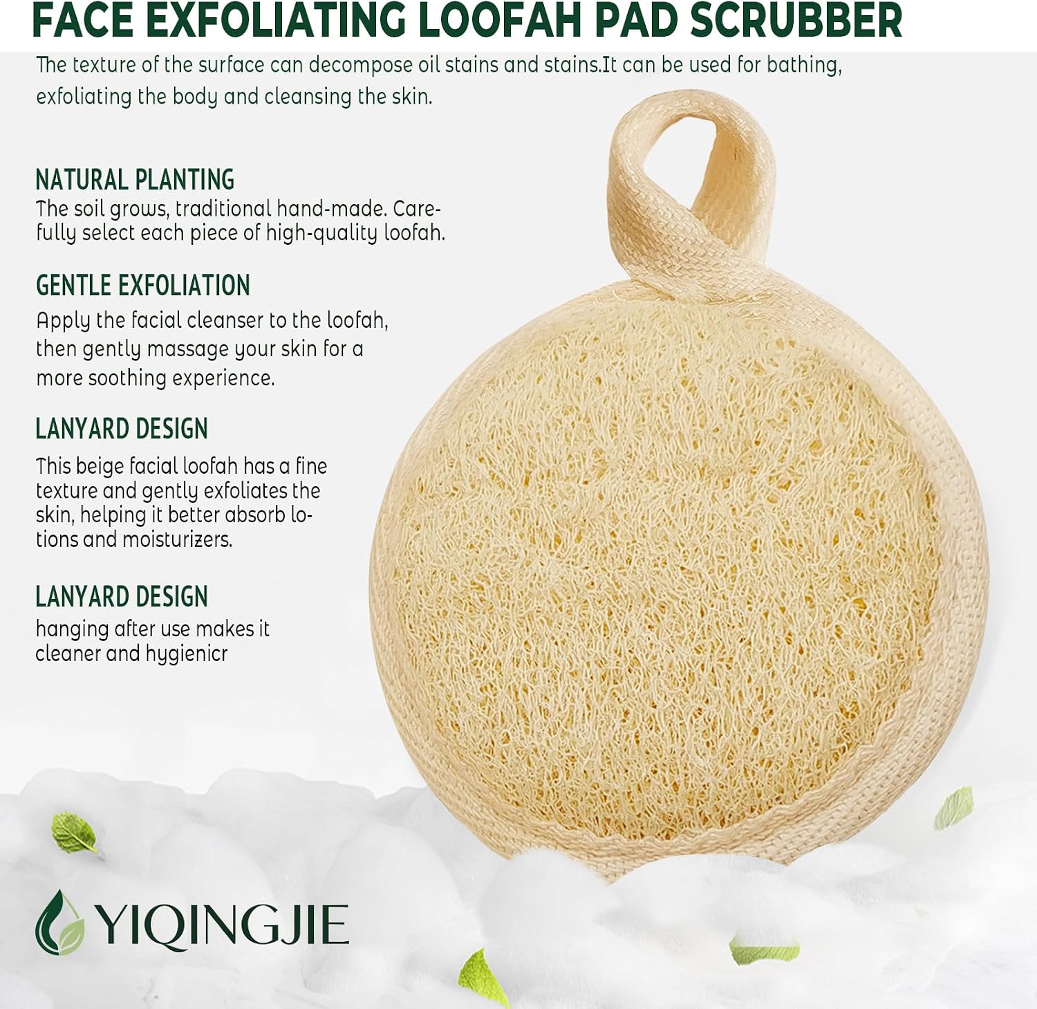 Detalle de YIQINGJIE YQJFACE Natural Loofah Face Scrubber, Beige 4-Pack
