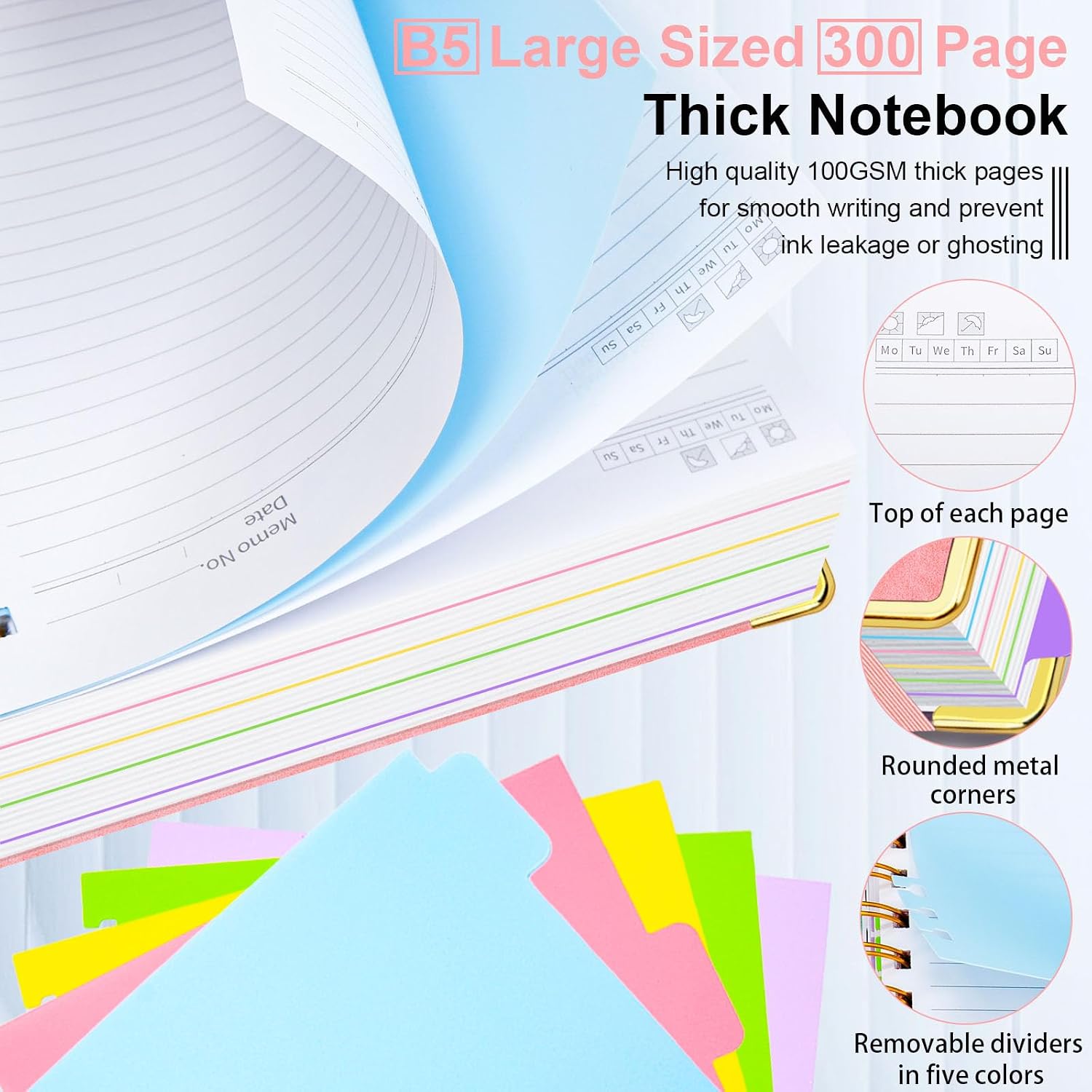 Detalle 2 de GDGDSY 001 Hardcover Spiral Notebook, 8 x 10, 300 Pages, Pink